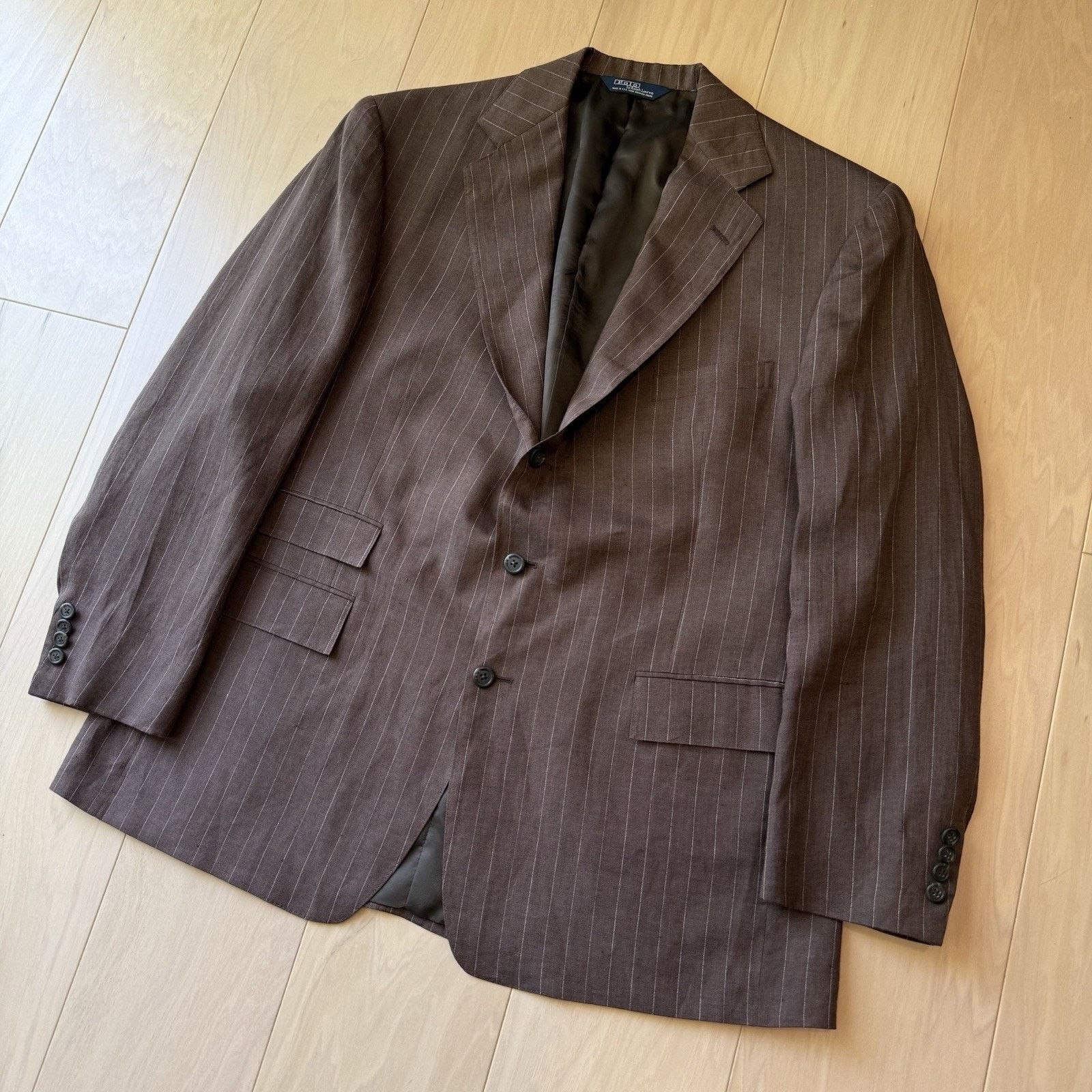 Polo Ralph Lauren × Vintage Vintage Polo Ralph Lauren Blazer 44/38 Reg Brown Pinstripe Size 44R - 10 Thumbnail