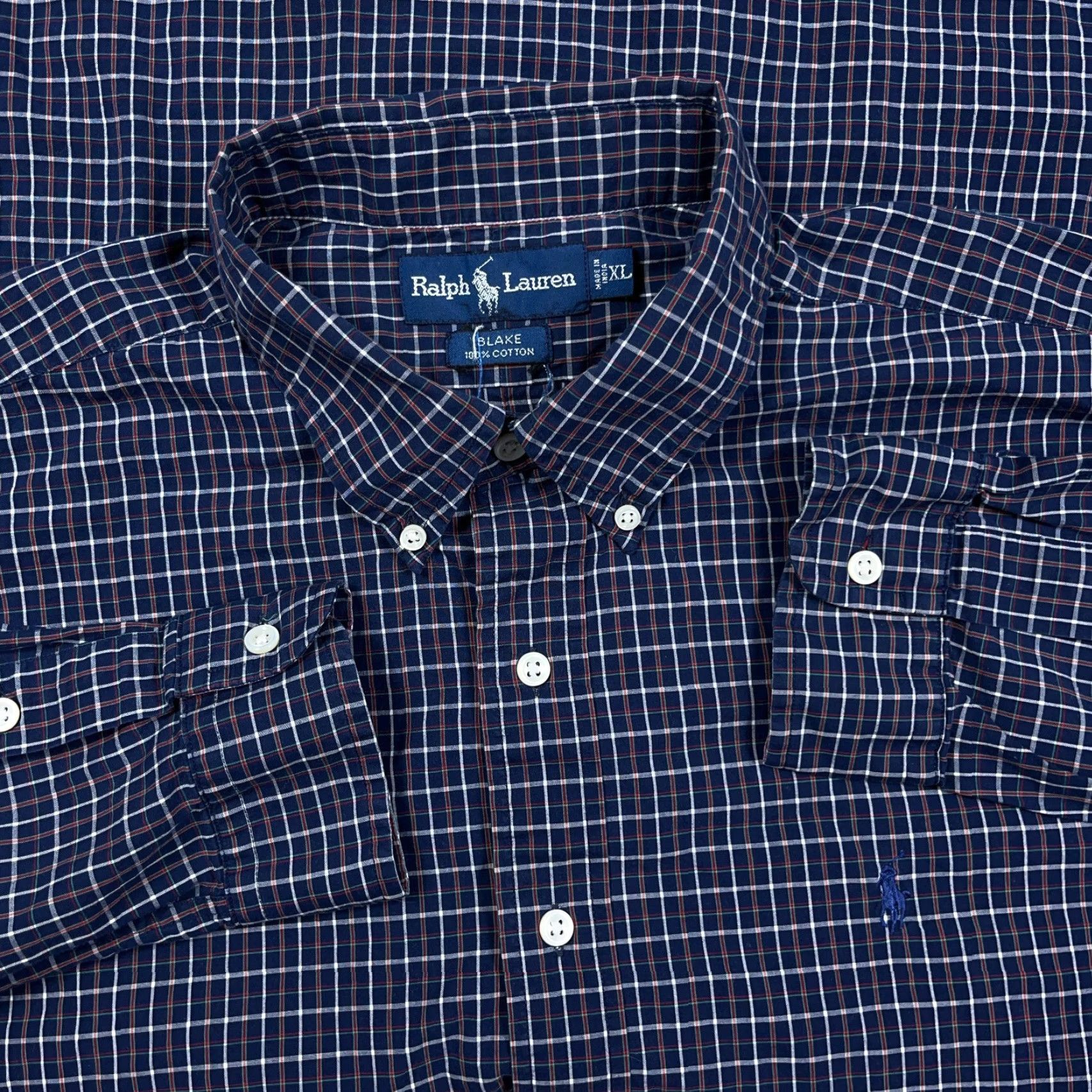 Ralph Lauren Ralph Lauren Shirt Men XL Navy Blue Plaid Button Up Blake Poplin Dress Adult Size 46R - 2 Thumbnail