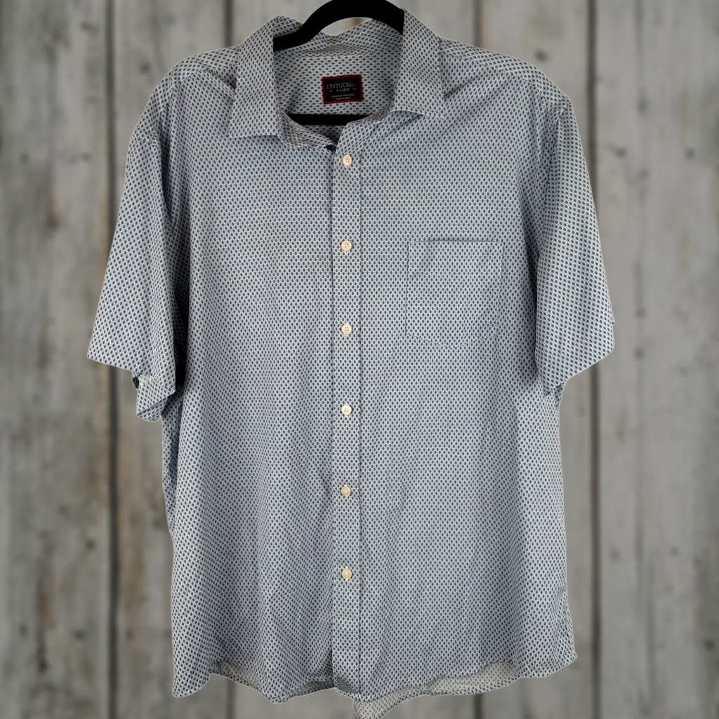UNTUCKit UNTUCKit Blue Patterned Button Down Short Sleeve Collared Shirt XL Men Shirt Size US XL / EU 56 / 4 - 1 Thumbnail