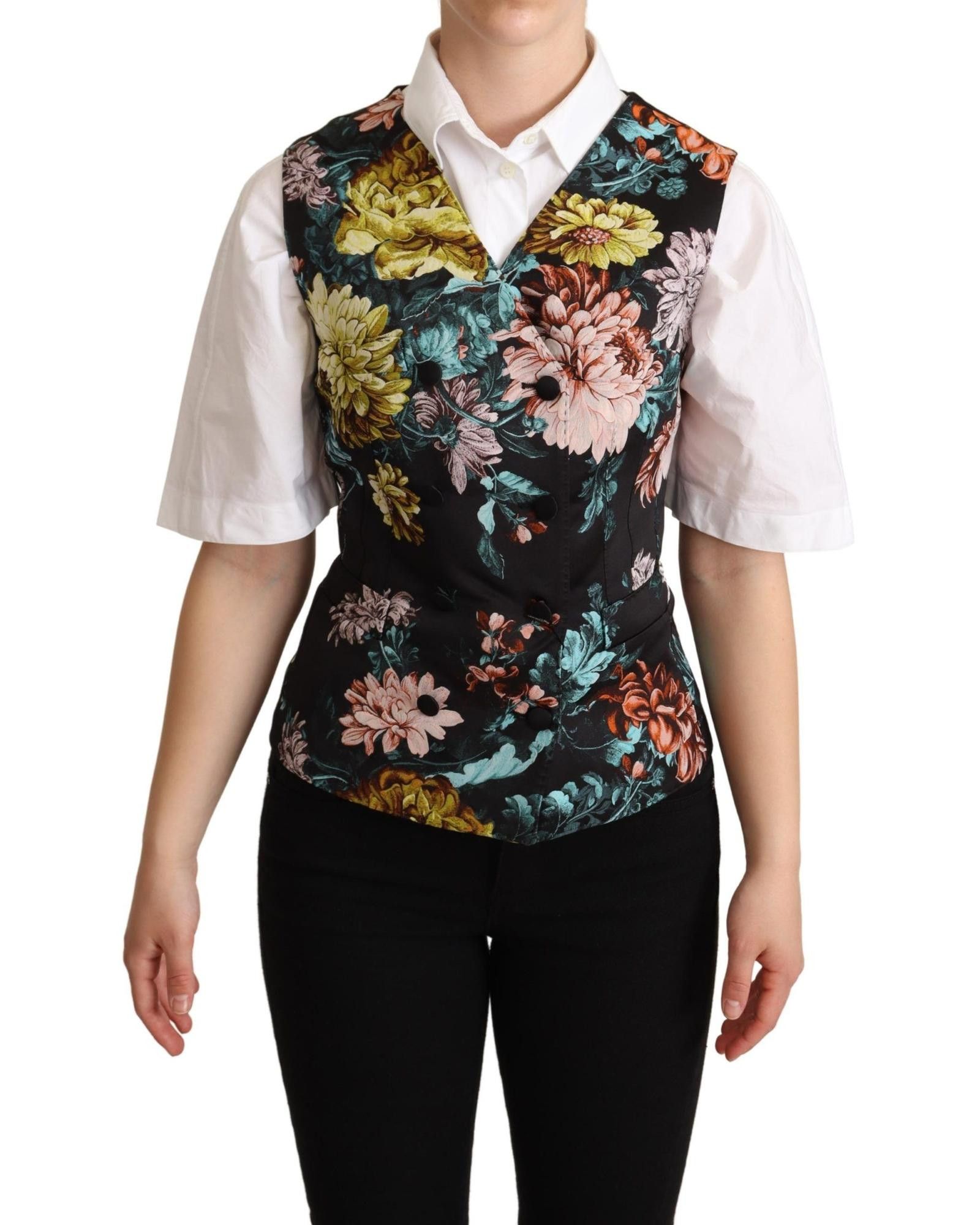 image of Dolce Gabbana Floral Jacquard Waistcoat Vest in Black, Women's (Size XS)