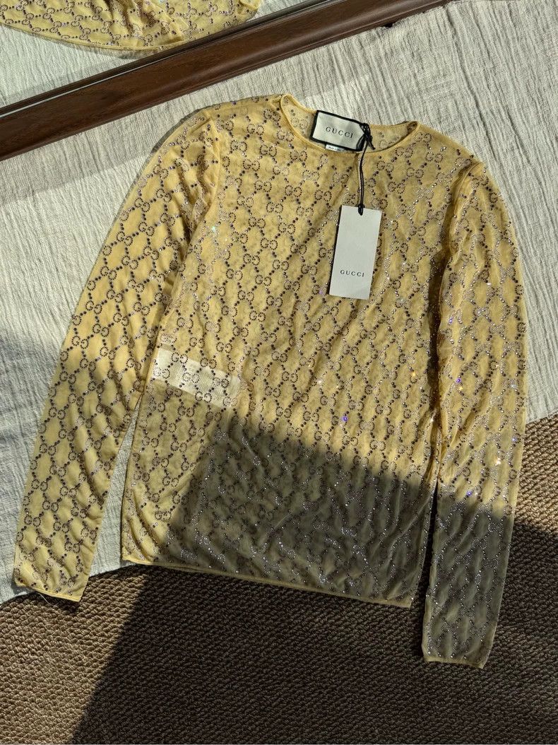 Gucci Gucci Double G crystal tulle round neck long sleeves Size XXS / US 00 / IT 34 - 1 Thumbnail