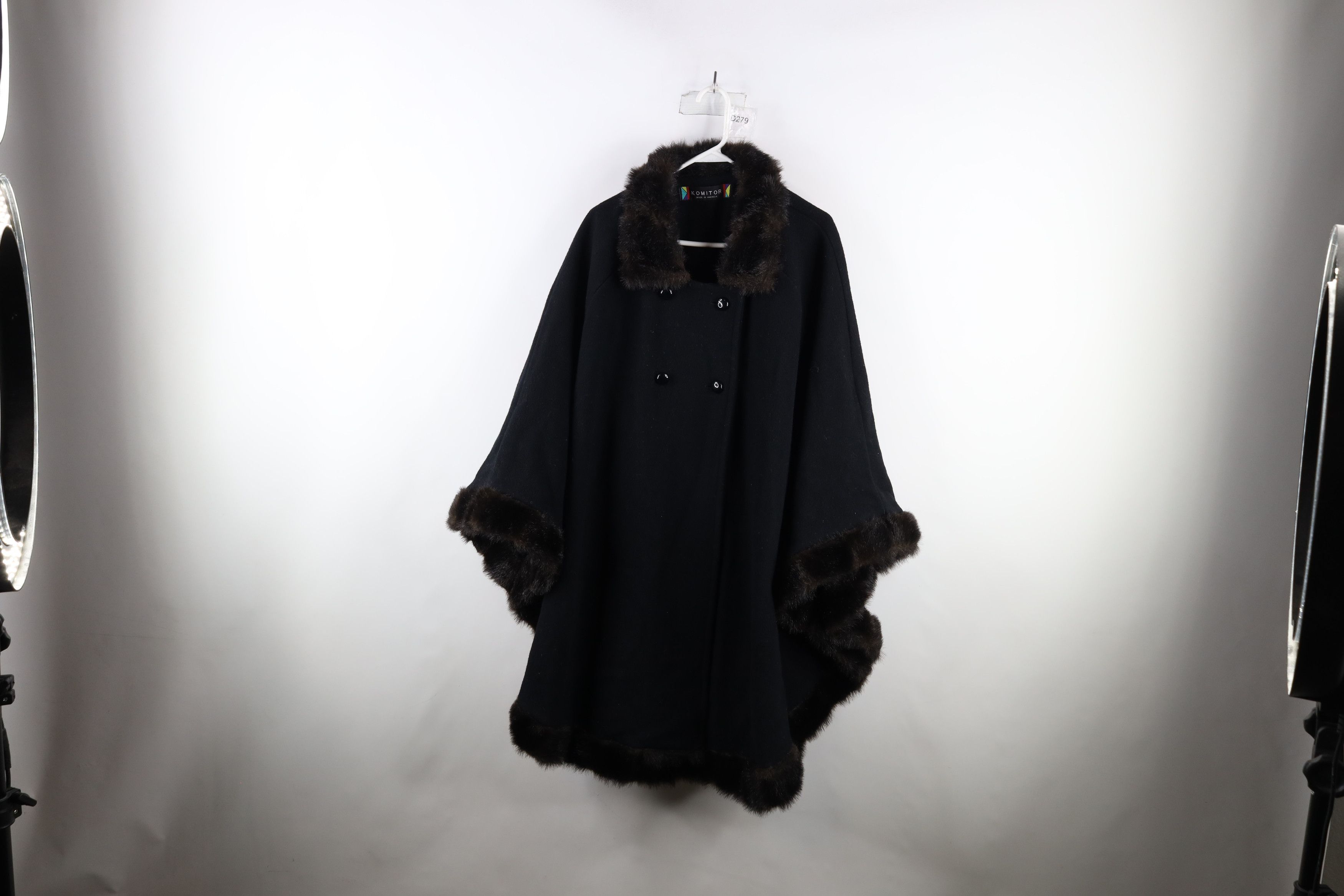 image of Vintage 90's Streetwear Heavy Poncho Cape Jacket Black Usa, Women's