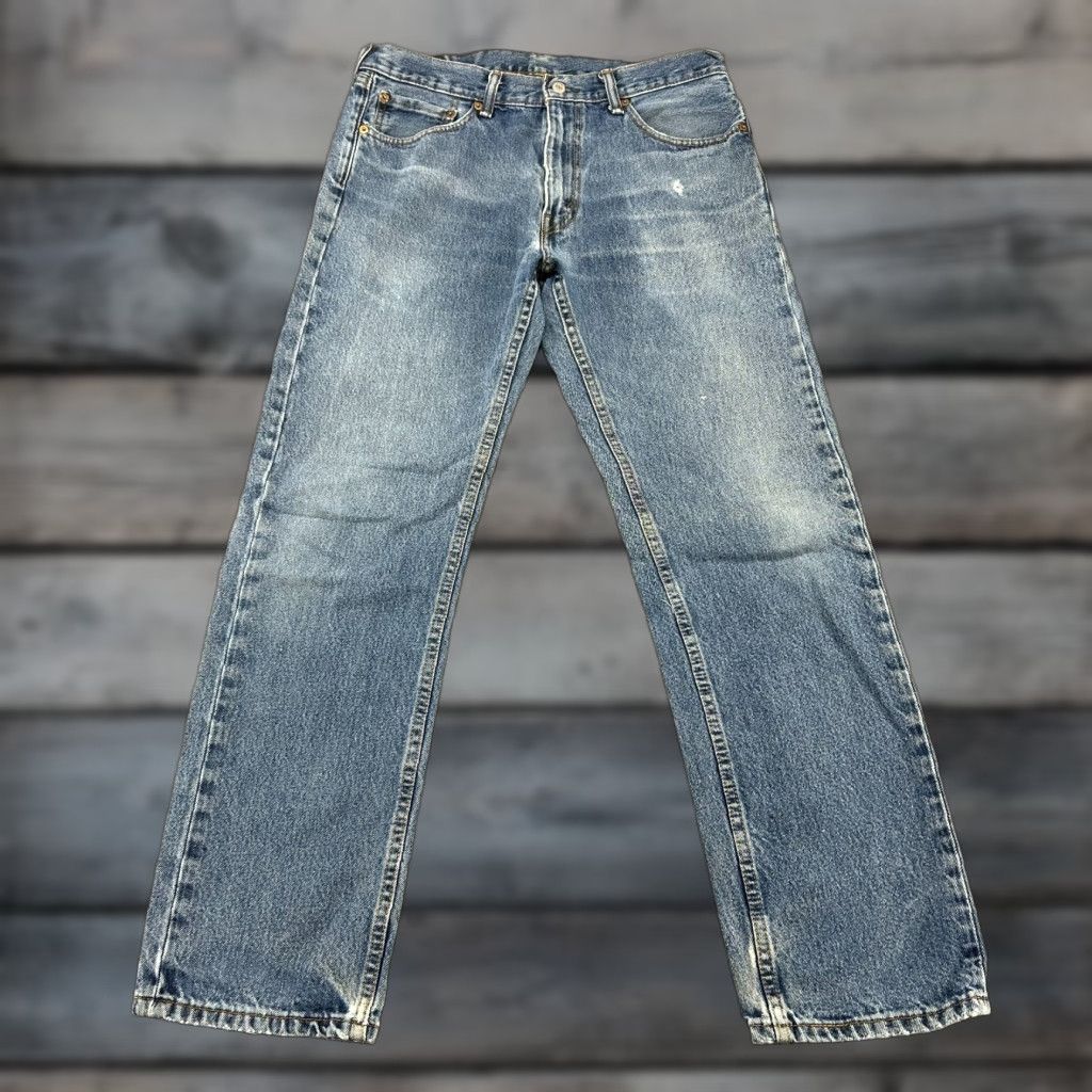 Levi's Levi's 505 Jeans Mens 33x32 Blue Regular Fit Straight Leg Light Wash Distressed Size US 33 - 1 Thumbnail