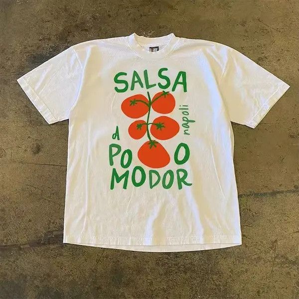 Japanese Brand White retro tee with tomato pattern Size US L / EU 52-54 / 3 - 5 Thumbnail