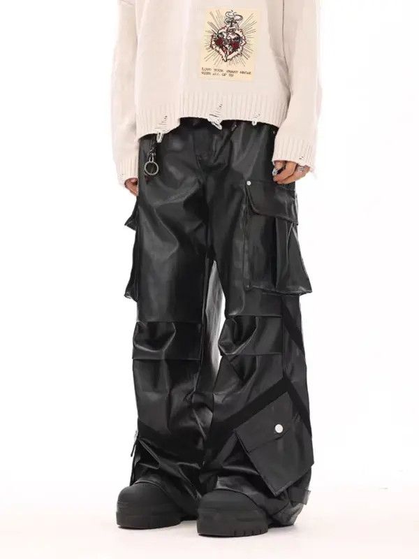 Japanese Brand Vintage Street Punk Pleated Multi-Pocket Leather Pants Size US 32 / EU 48 - 1 Thumbnail