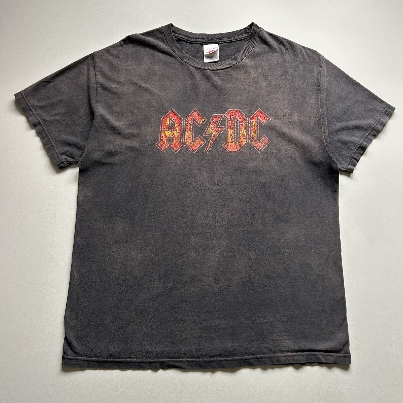 Vintage AC/DC Band Shirt Large Faded Black Spell Out Graphic