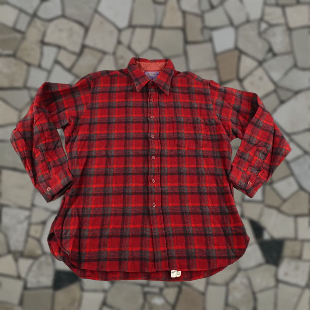 Pendleton VINTAGE Pendleton Shirt Mens XL Red Gray Wool Plaid Flannel Lodge Button Up 70s Size US XL / EU 56 / 4 - 1 Thumbnail