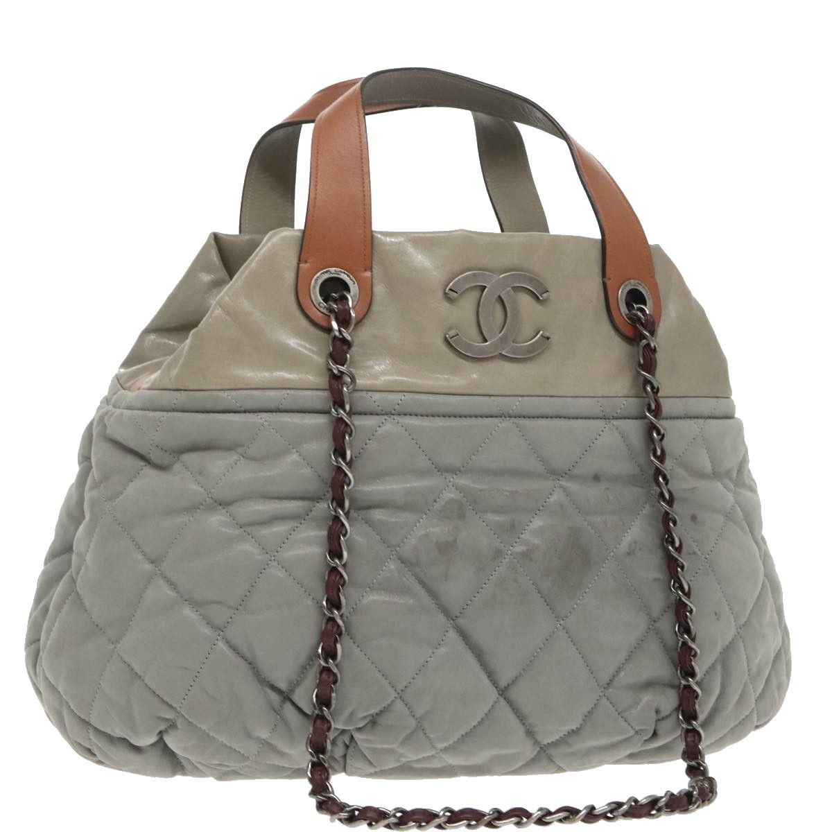 Chanel Quilted Grey Leather Handbag (Pre-Owned) Size ONE SIZE - 1 Thumbnail