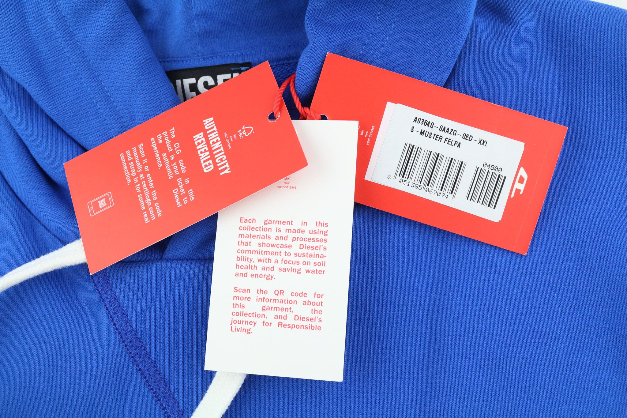 Diesel S-MUSTER 2XL Blue Hooded Pocket Logo Hoodie 40380 Size US XXL / EU 58 / 5 - 11 Thumbnail