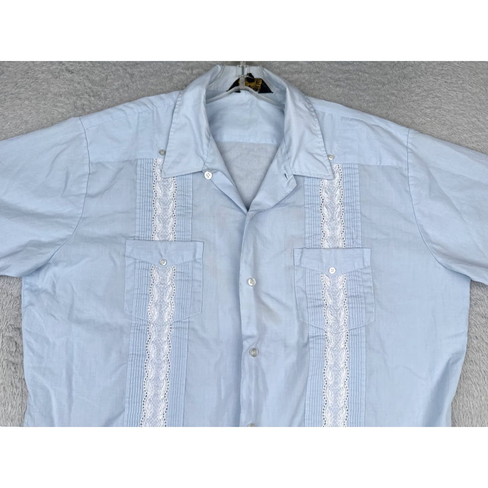 Vintage Guayabera Shirt Extra Large Blue Permanent Press 4 Pocket Poly Blend READ Men Size US XL / EU 56 / 4 - 4 Thumbnail