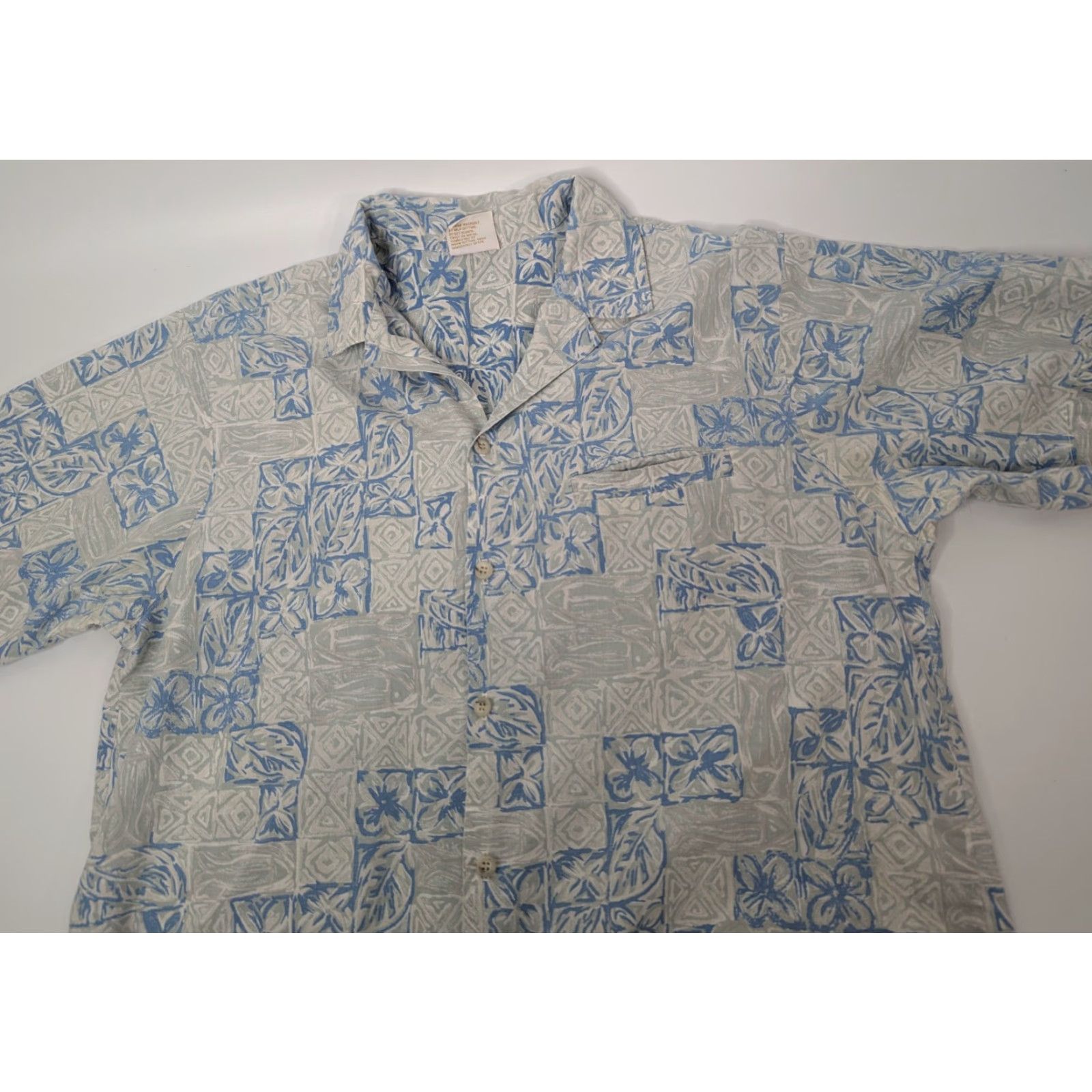Vivobarefoot VTG Go Barefoot Camp Collar Shirt Men's Large Light Grey Blue Hawaiian Aloha Size US L / EU 52-54 / 3 - 2 Thumbnail