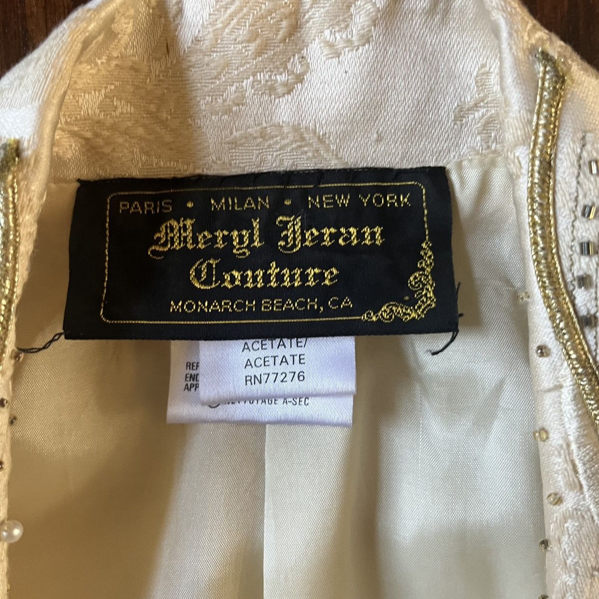 Other Vintage 90s Meryl Jeran Couture Gold n Crème Blazer w Pearls Size S / US 4 / IT 40 - 3 Thumbnail