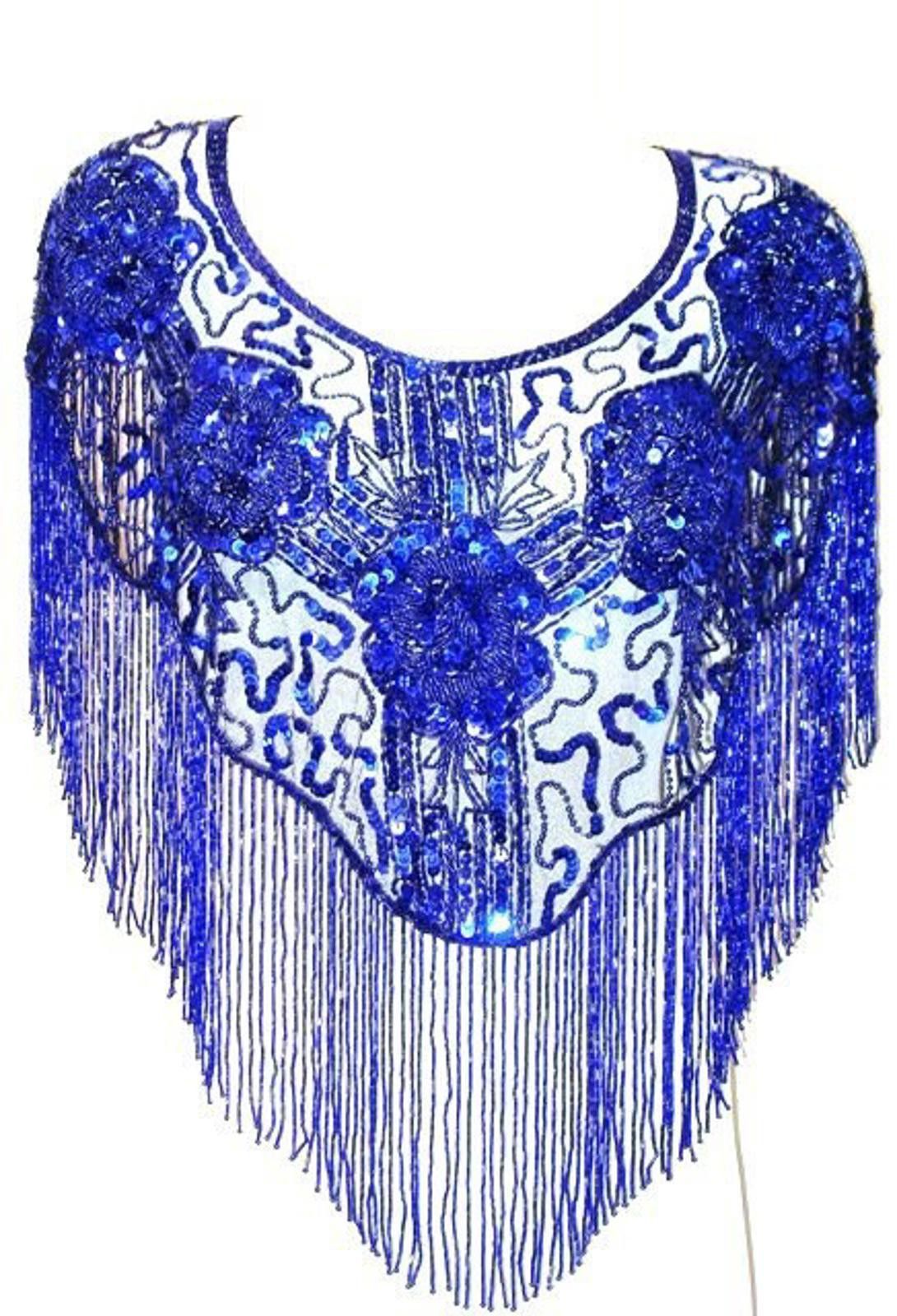Designer Sequin Shawl/Wrap with Fringes Royal Blue Size ONE SIZE - 1 Preview