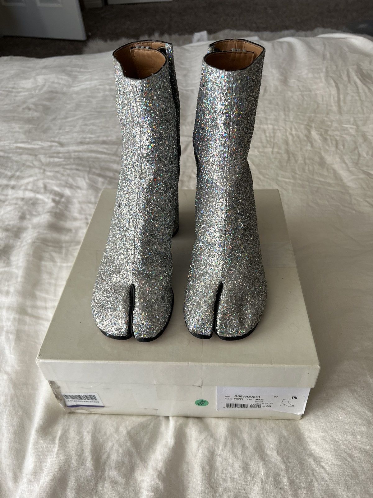 image of Maison Margiela Martin Margiela 2018 Glitter Tabi Boots in Silver, Women's