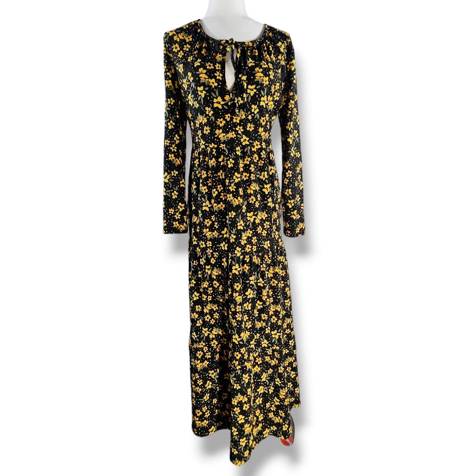 Free People EUC Free People Tiers Of Joy Midi Dress Sz. M Black Floral Size M / US 6-8 / IT 42-44 - 3 Thumbnail