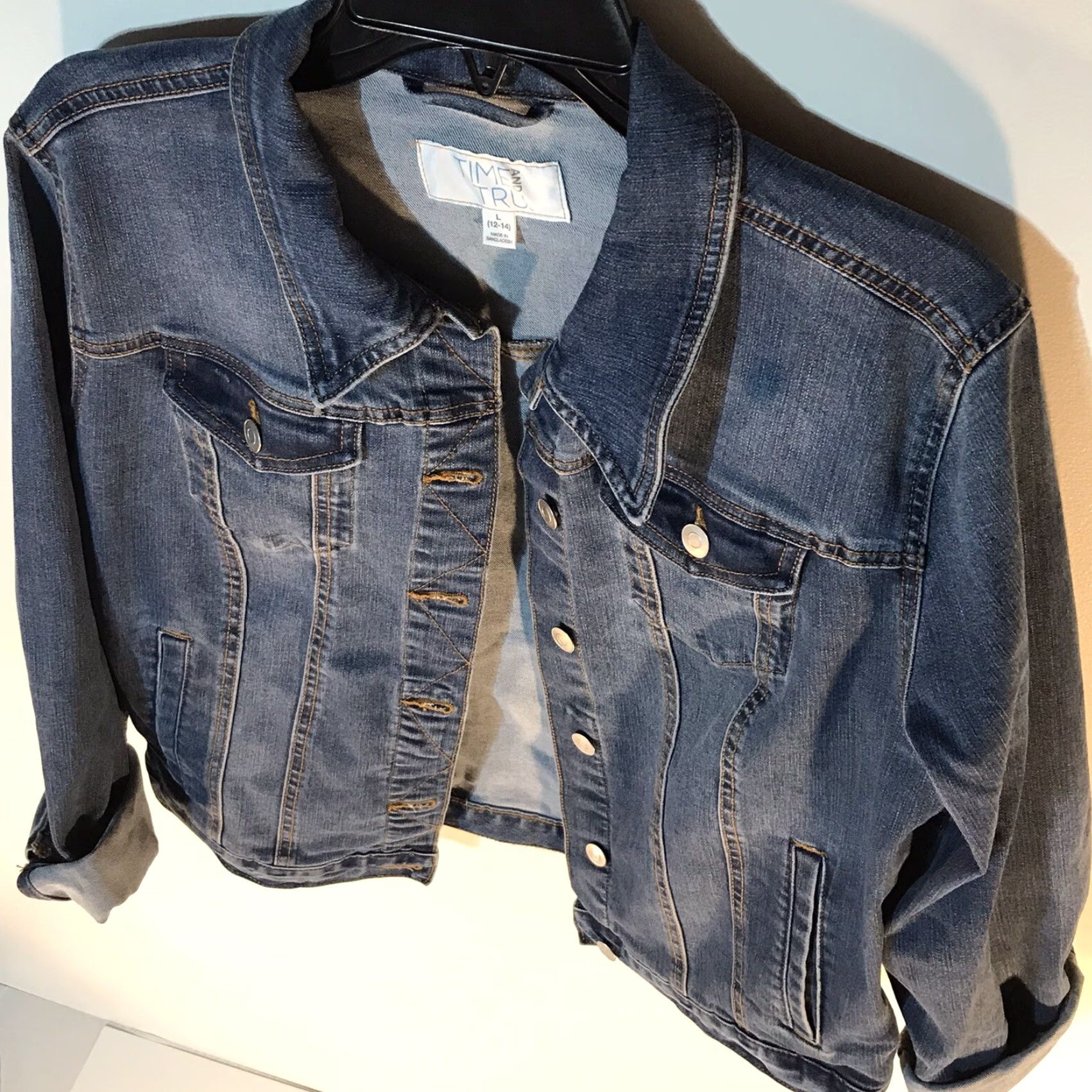 Vintage Time & Tru Medium Wash Denim Jacket Womens Size L 12-14 Blue Casual Long Sleeve Classic Size 36" / US 14 / IT 50 - 4 Thumbnail