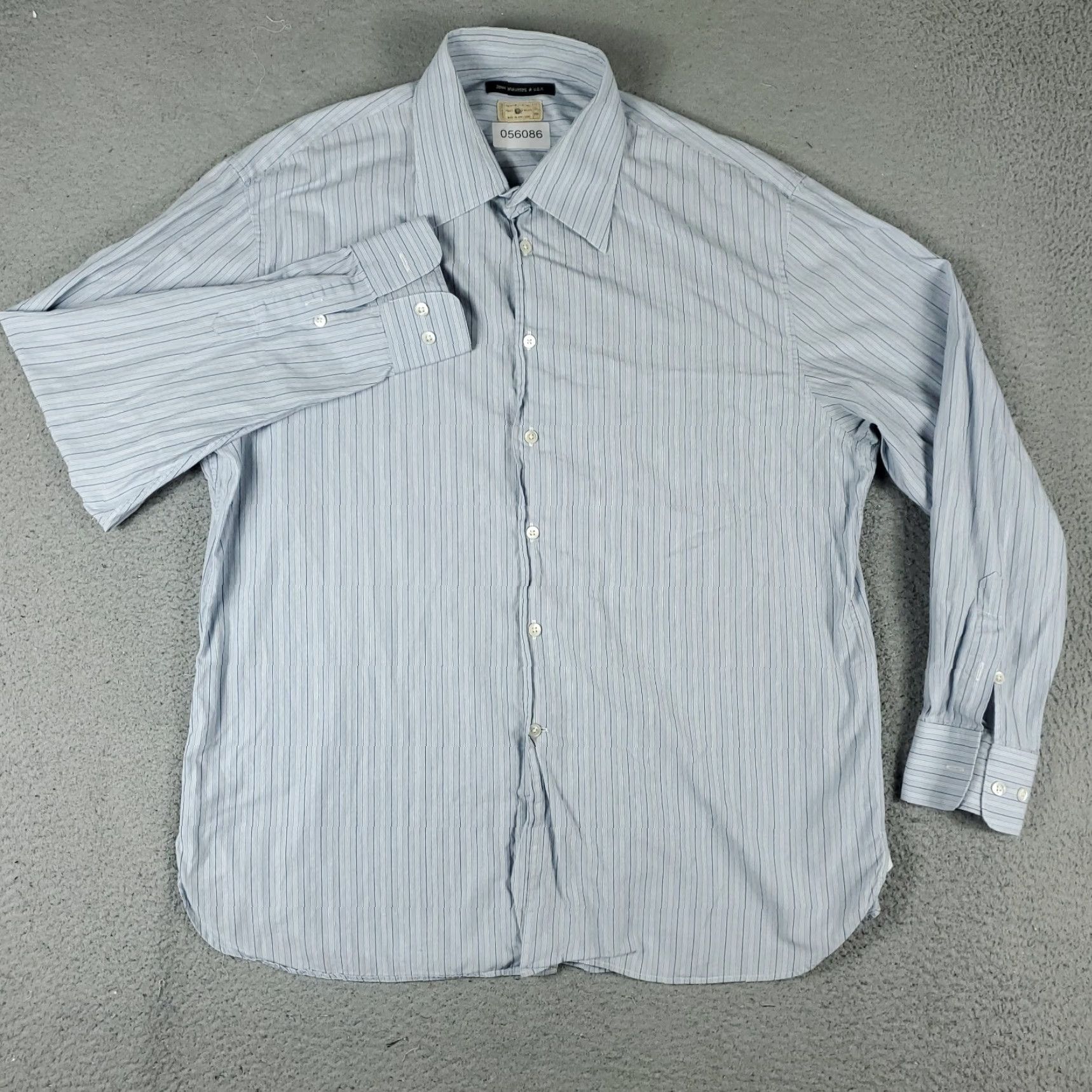 John Varvatos John Varvatos Blue Striped Dress Shirt Mens Size 17 Long Sleeve Button-Up Size 46R - 2 Thumbnail