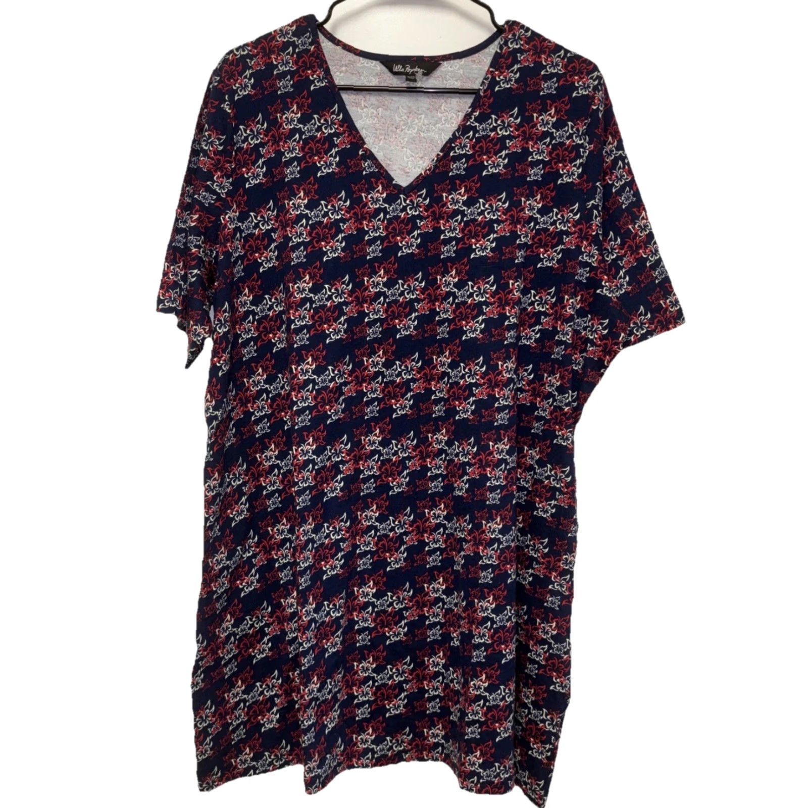 Vintage Ulla Popken Women V Neck Top Tunic Tee Blue Floral Pockets Cotton 16 Regular Short Sleeve Pullover Shirt Size XXL / US 16-18 / IT 52-54 - 2 Thumbnail
