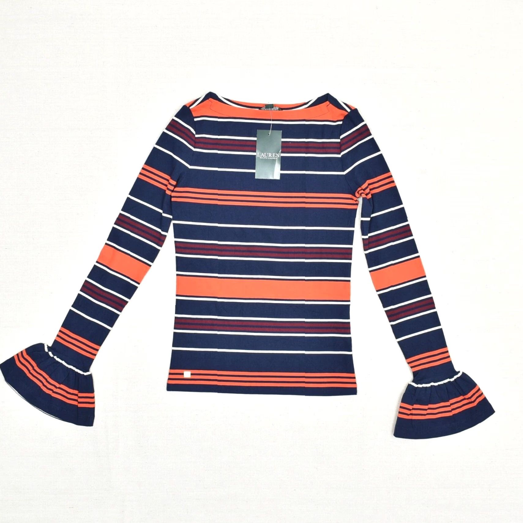 Ralph Lauren Lauren Ralph Lauren Blouse Striped Multicolor Cotton Blend Boat Neck Long Sleeve 2XS Womens Shirt Size XXS / US 00 / IT 34 - 2 Thumbnail