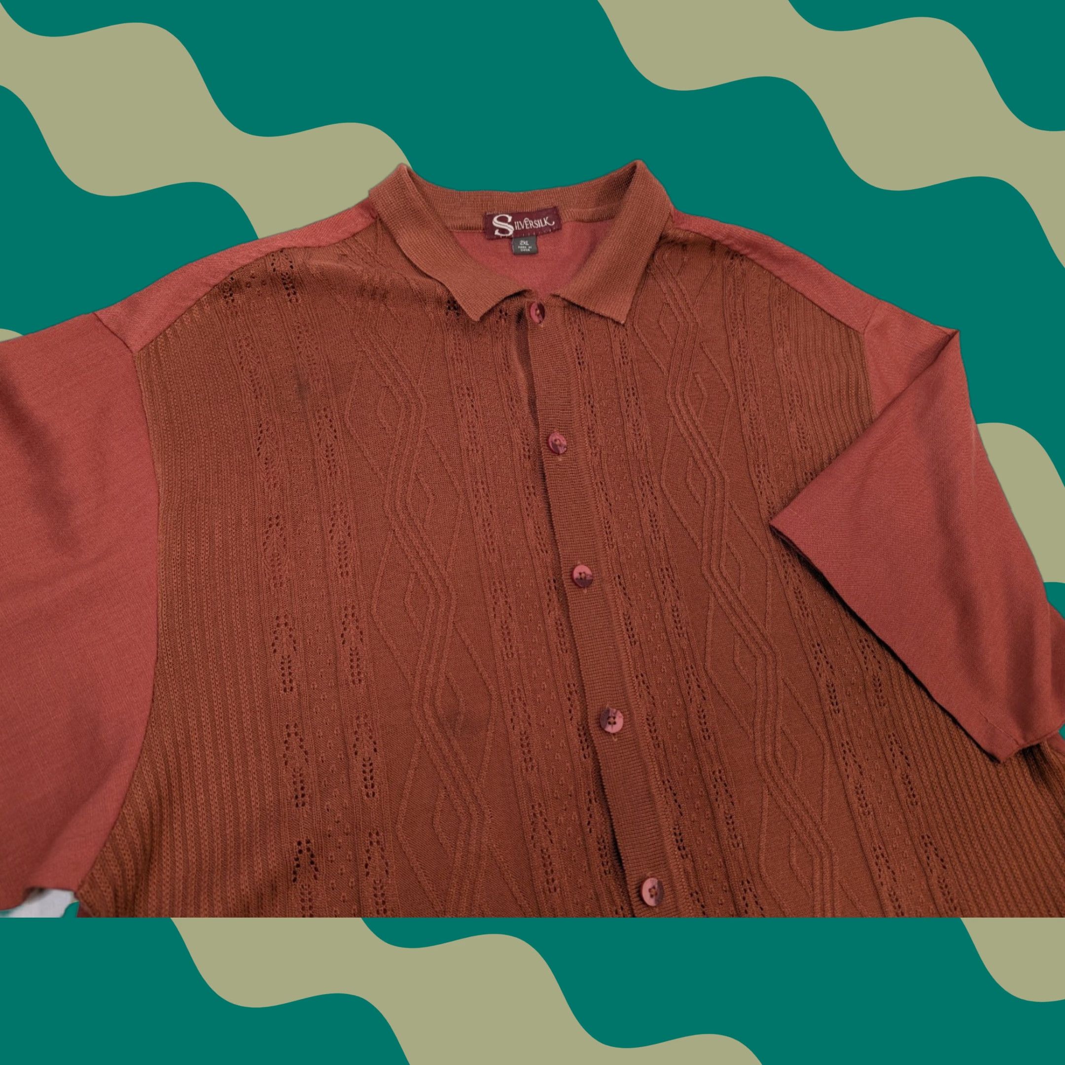Rusty SilverSilk Shirt Men 2XL Button-Down Short Sleeve Rust Brown Retro All Seasons Breathable Easy Care Size US XXL / EU 58 / 5 - 1 Thumbnail