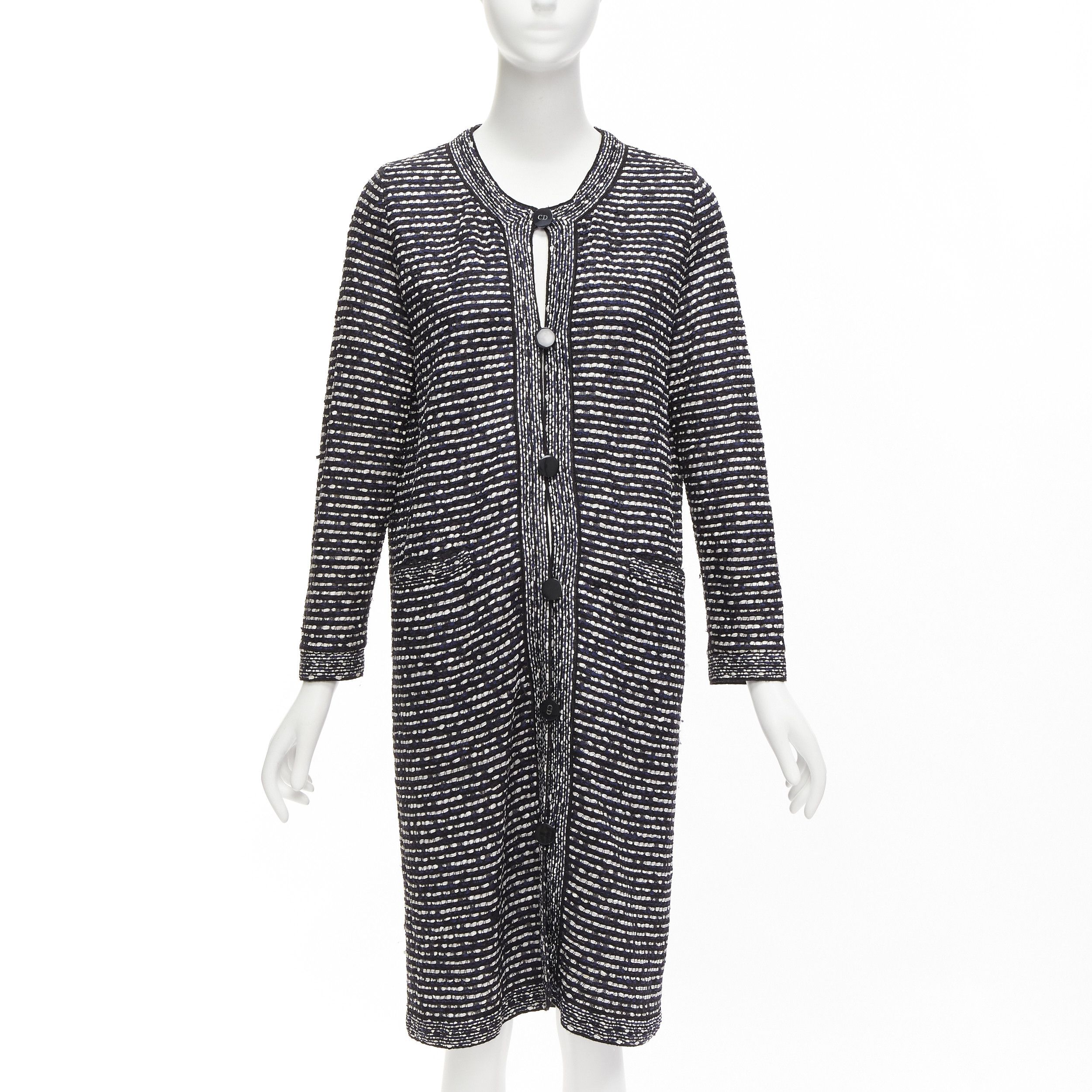 Dior CHRISTIAN DIOR navy white light weave CD logo button long coat FR42 XL Size L / US 10 / IT 46 - 1 Thumbnail