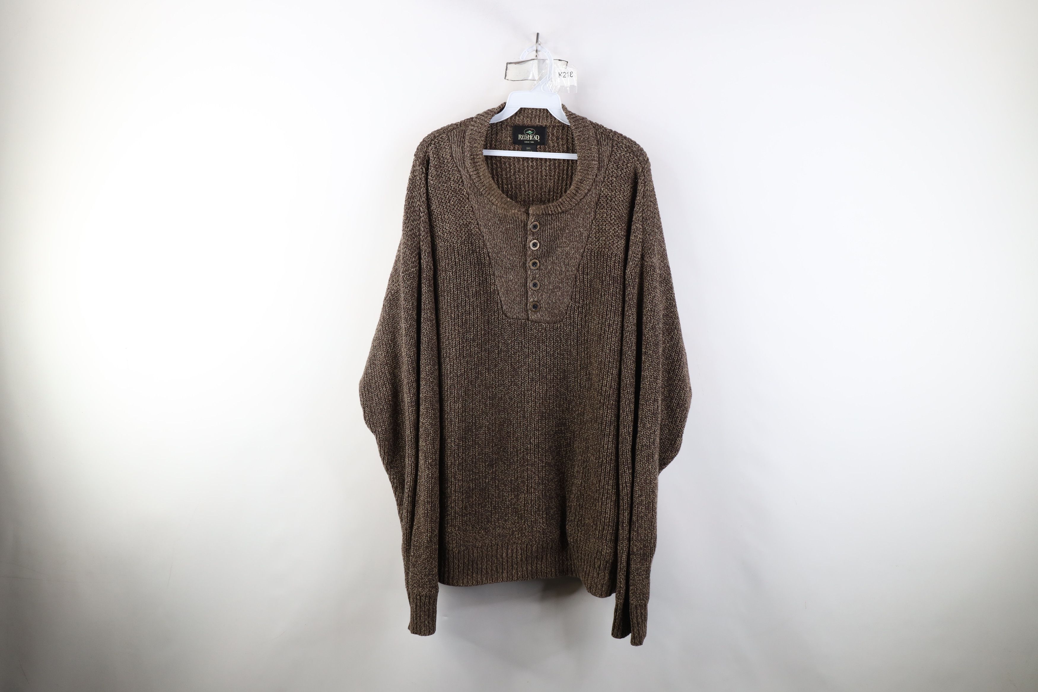 Vintage Vintage 90s Streetwear Ribbed Knit Henley Sweater Brown Size US XXL / EU 58 / 5 - 1 Thumbnail