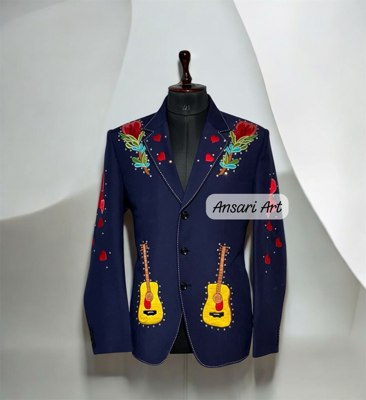 Other Men 2PC Customized Guitar, floral embroidery cocktail outfit Size 44S - 1 Thumbnail