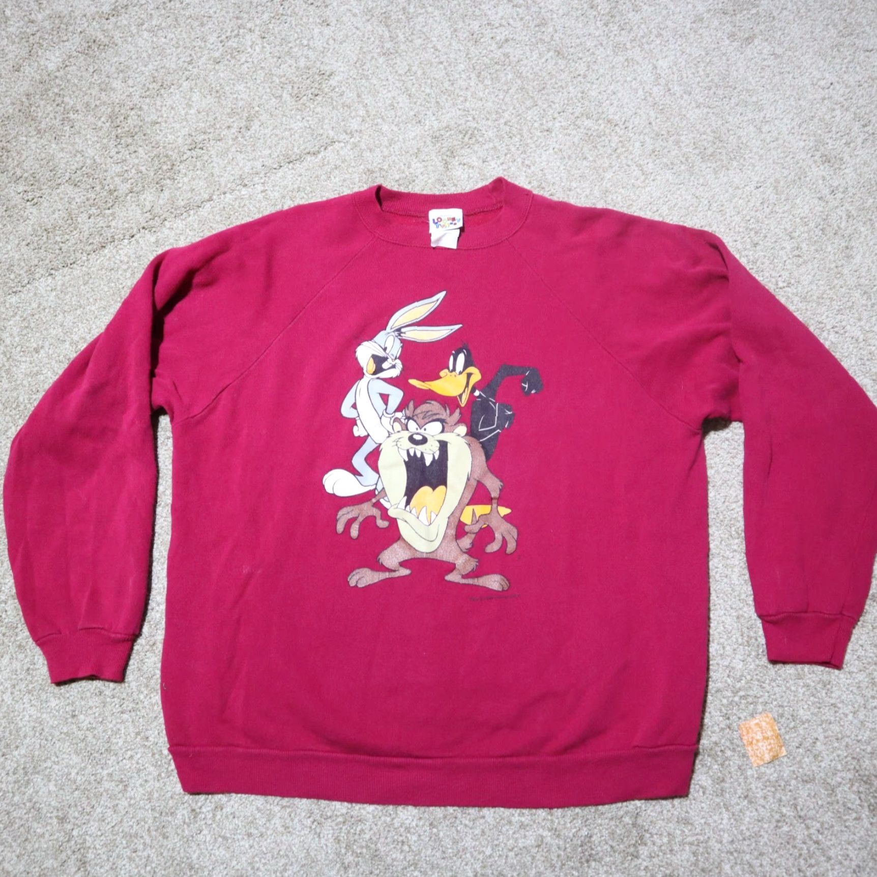 Vintage Looney Tunes Pullover Sweatshirt Adult XL Red 90s Cartoon Bugs Bunny Daffy Duck Tweety Logo Graphic Print Size XL / US 12-14 / IT 48-50 - 3 Thumbnail
