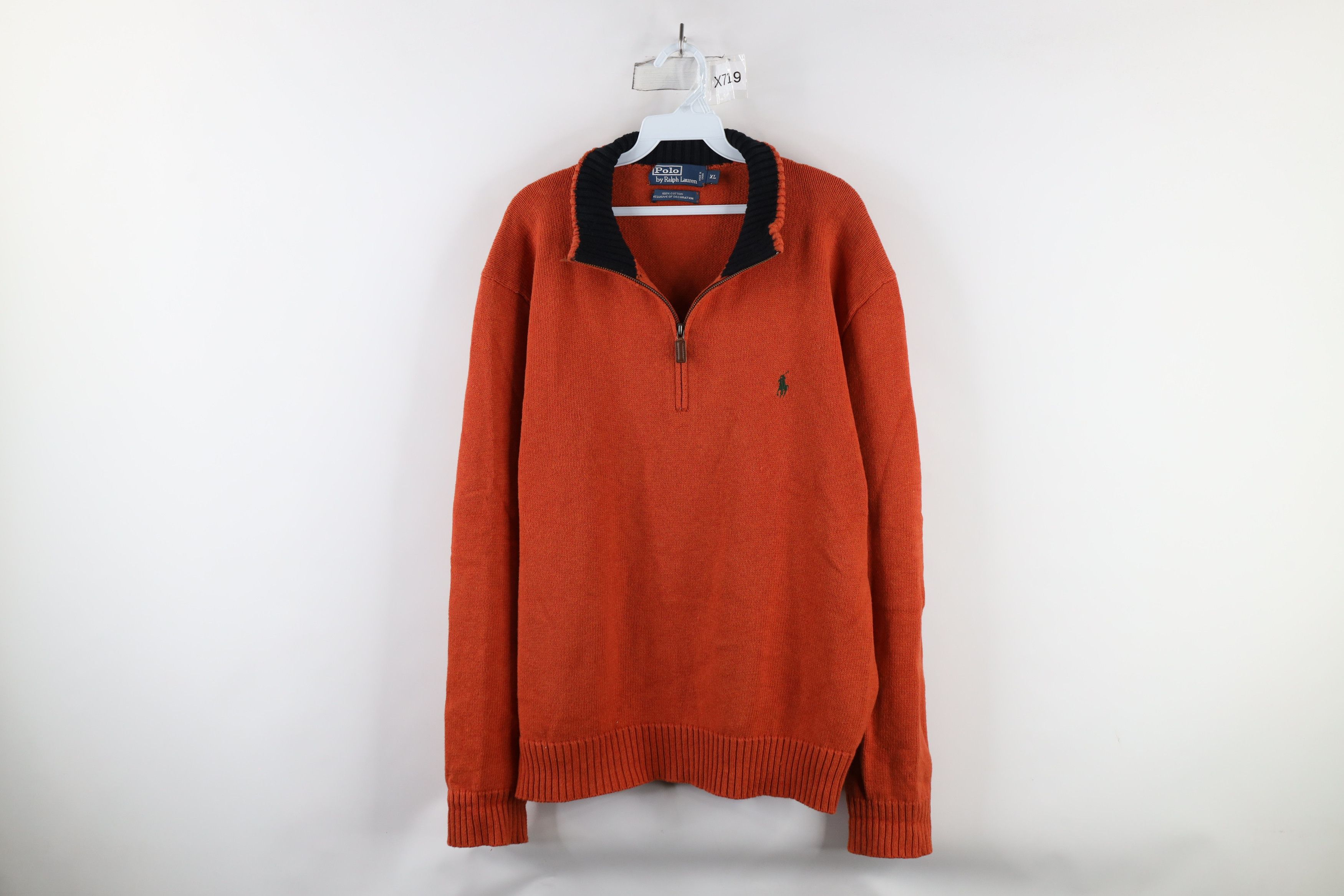 Ralph Lauren × Vintage Vintage 90s Ralph Lauren Ribbed Knit Half Zip Sweater Orange Size US XL / EU 56 / 4 - 1 Thumbnail