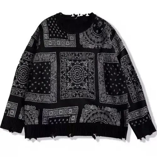 Aran Isles Knitwear Black distressed paisley bandana sweater jumper knitwear Size US XL / EU 56 / 4 - 5 Thumbnail