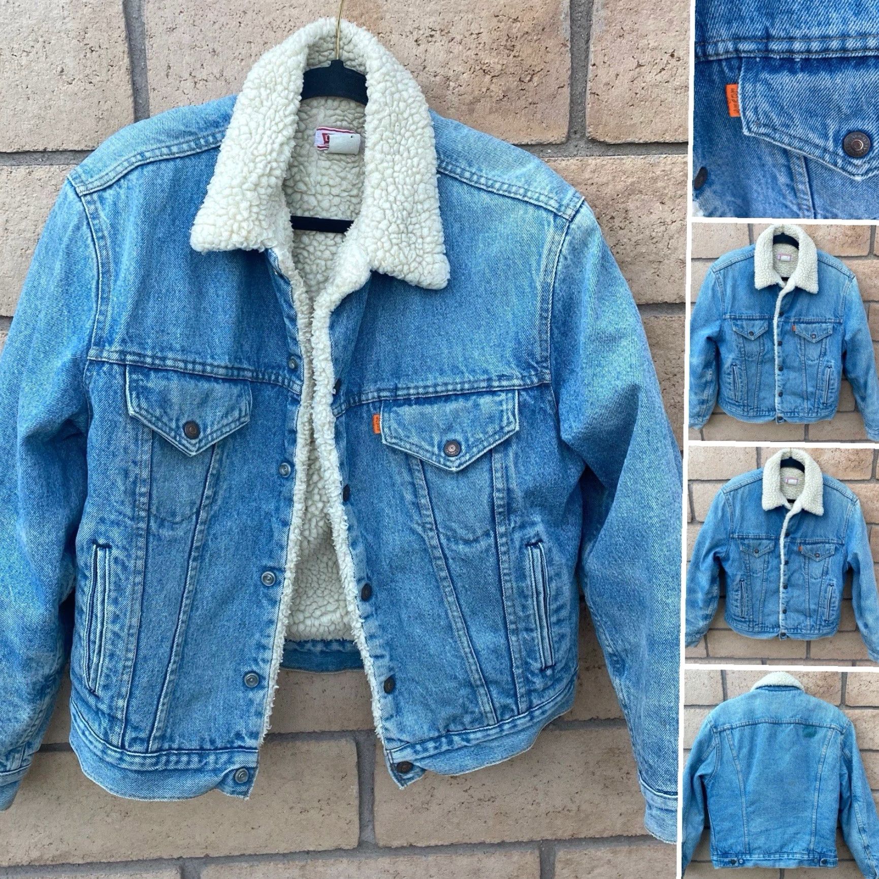 Levi's VINTAGE Levi’s Trucker Denim Jacket Orange Tab Made in USA 42 Sherpa Lined Western Quilted Nylon Sleeves Mens Size US XS / EU 42 / 0 - 2 Thumbnail