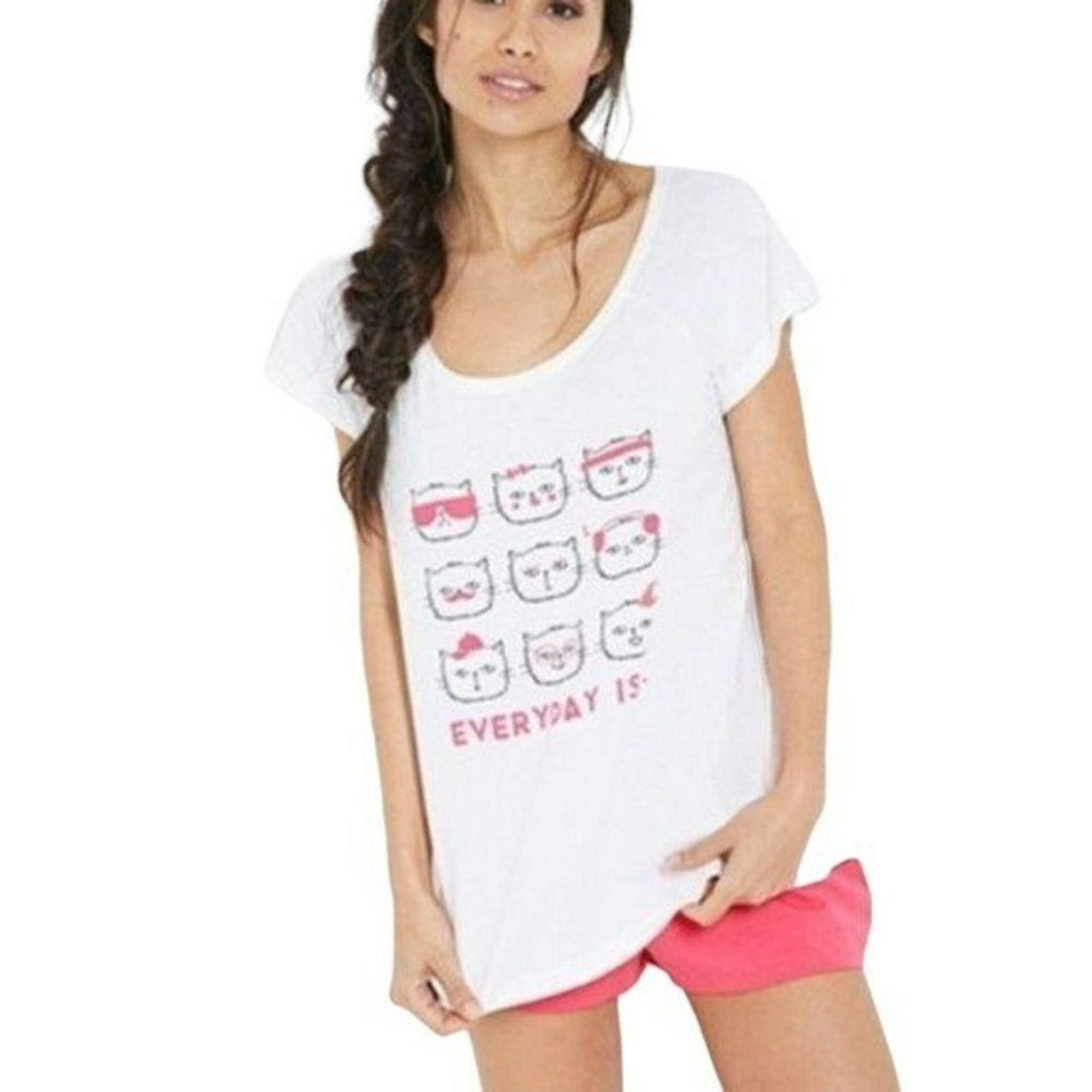 Forever 21 Forever 21 Caturday White Sleep Loose T-Shirt Lingerie S Size ONE SIZE - 13 Thumbnail
