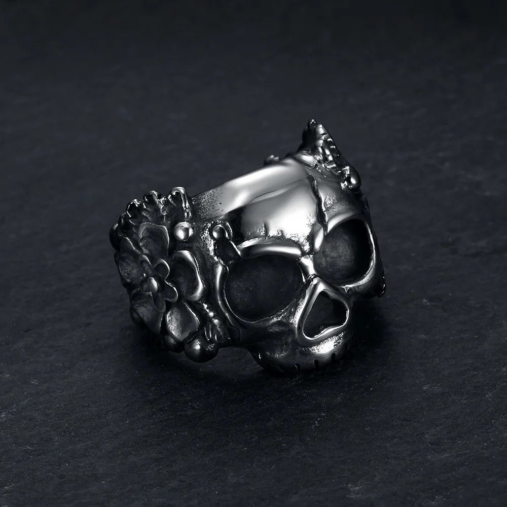 Jewelry Heavy Flower Skull Ring Size ONE SIZE - 2 Thumbnail