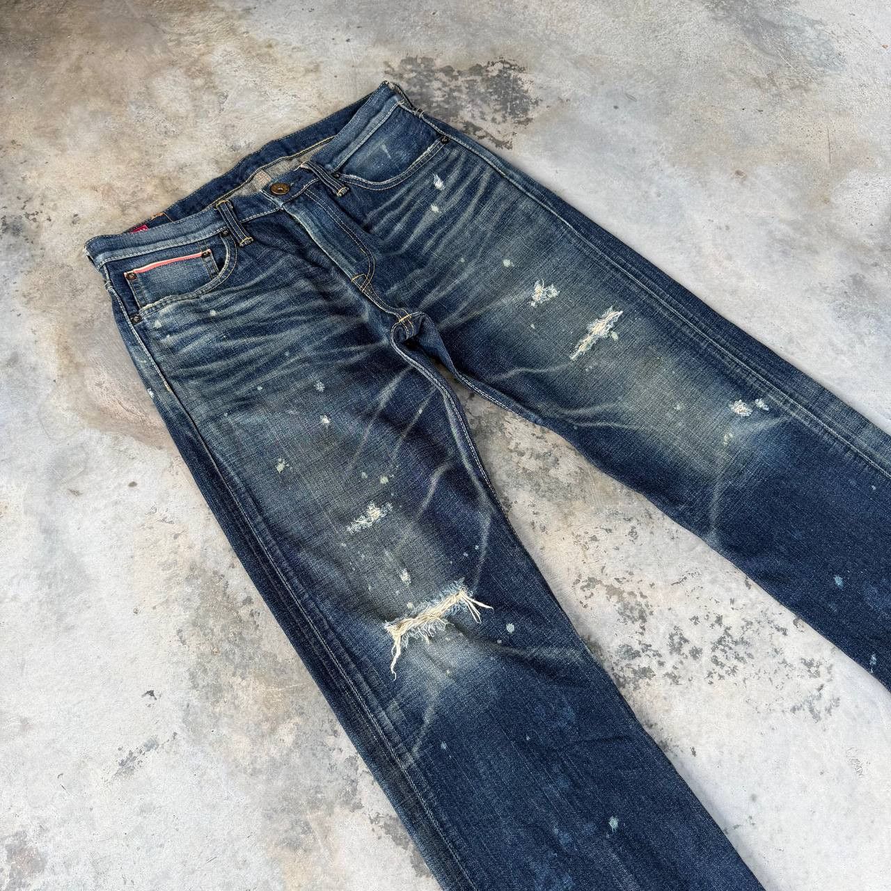 Edwin VINTAGE EDWIN 505ZX BUCKLE BACK REDLINE DISTRESSED HONEYCOMB Size US 30 / EU 46 - 5 Thumbnail