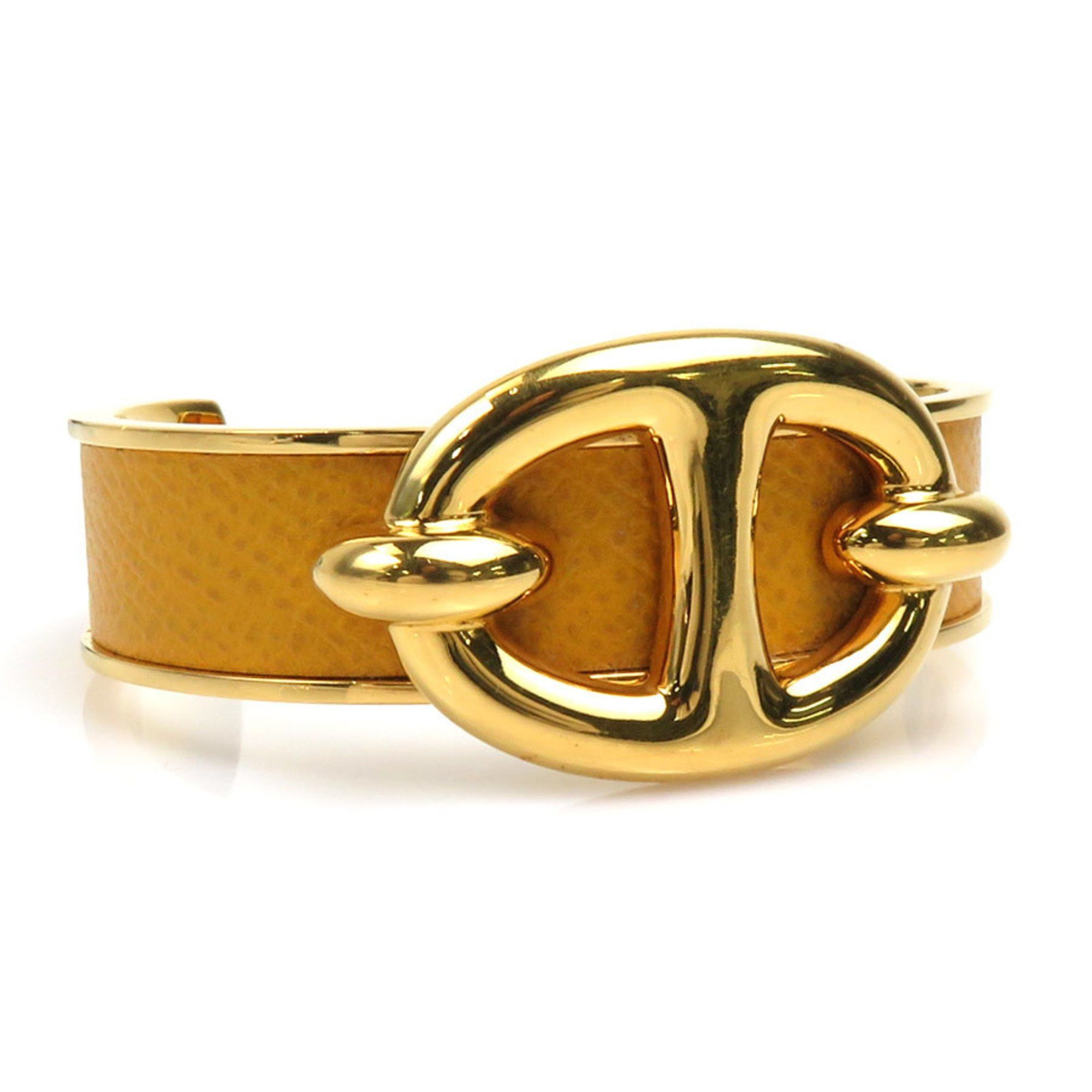image of Hermes Bangle Bracelet Chaine D'ancre Metal/leather Gold/yellow Ladies, Women's