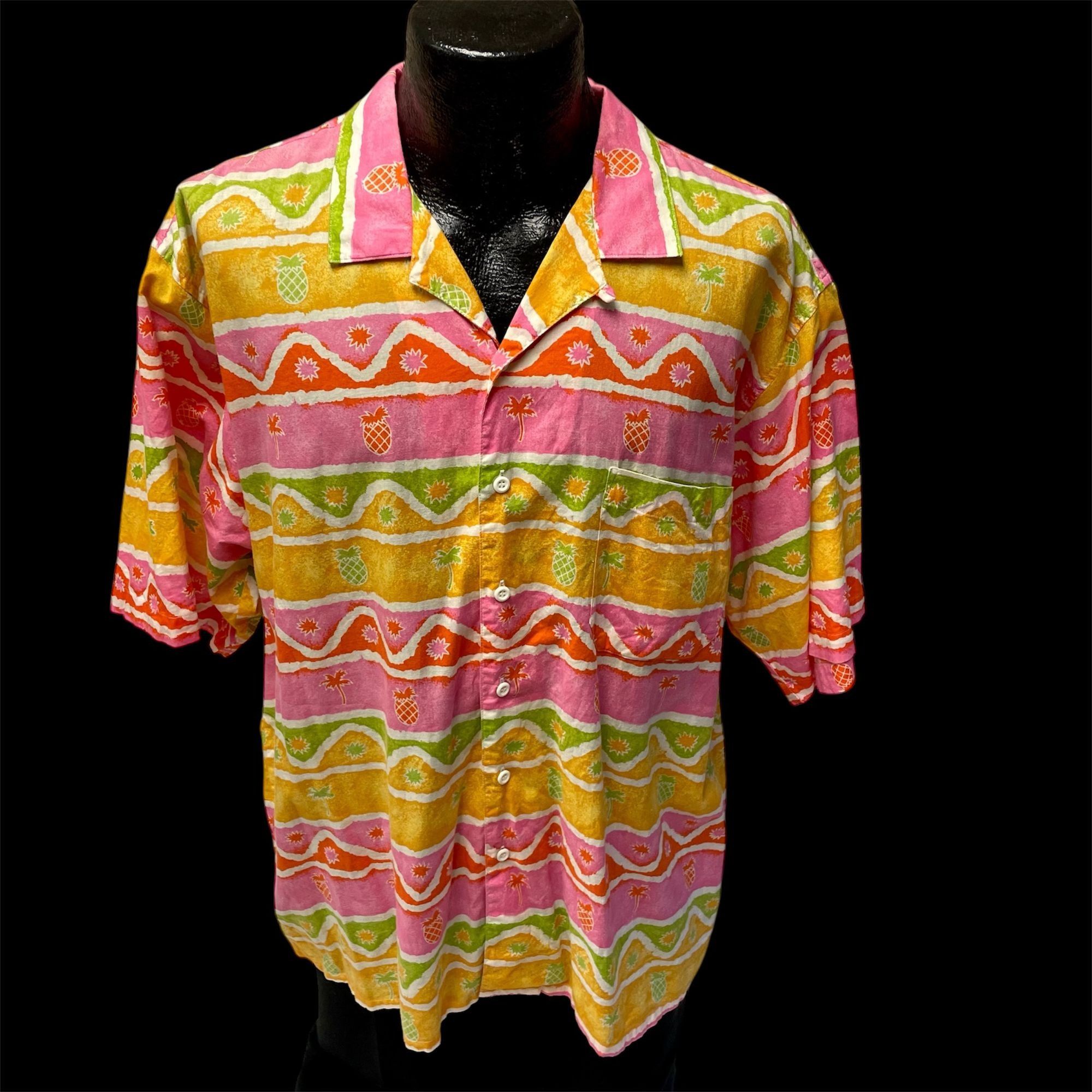 Other Vtg HEET NEON Pink Orange PINEAPPLES Loop Collar Shirt Size US L / EU 52-54 / 3 - 2 Thumbnail