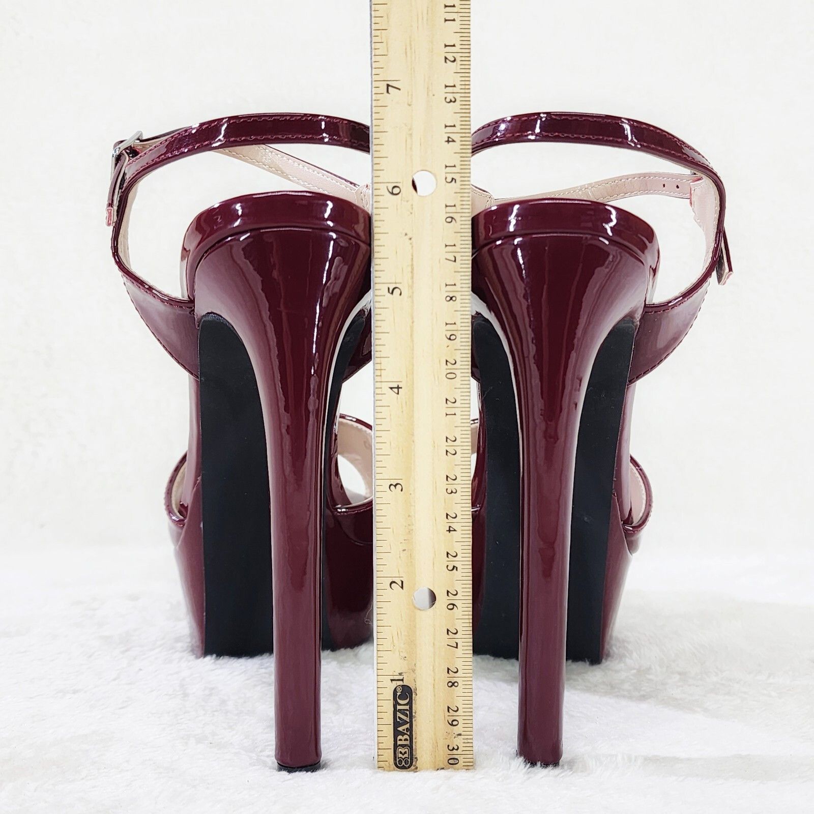 Other Gwen Glossy Burgundy Red Patent Platform Open Toe 6" Stilett Size US 6 / IT 36 - 3 Thumbnail