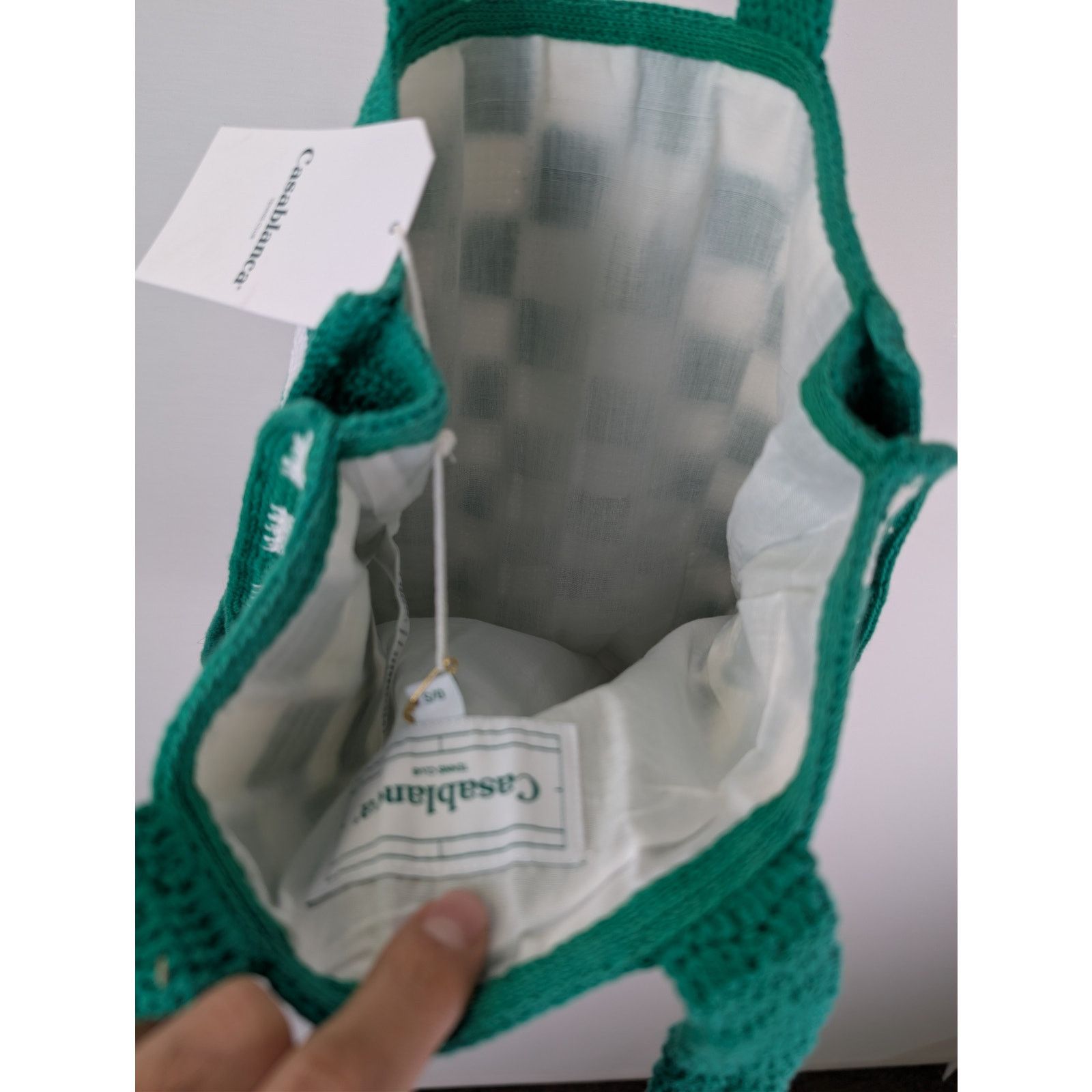 Casablanca o1rshd1 Size: OS / crochet cotton tote bag in green & white Size ONE SIZE - 13 Thumbnail