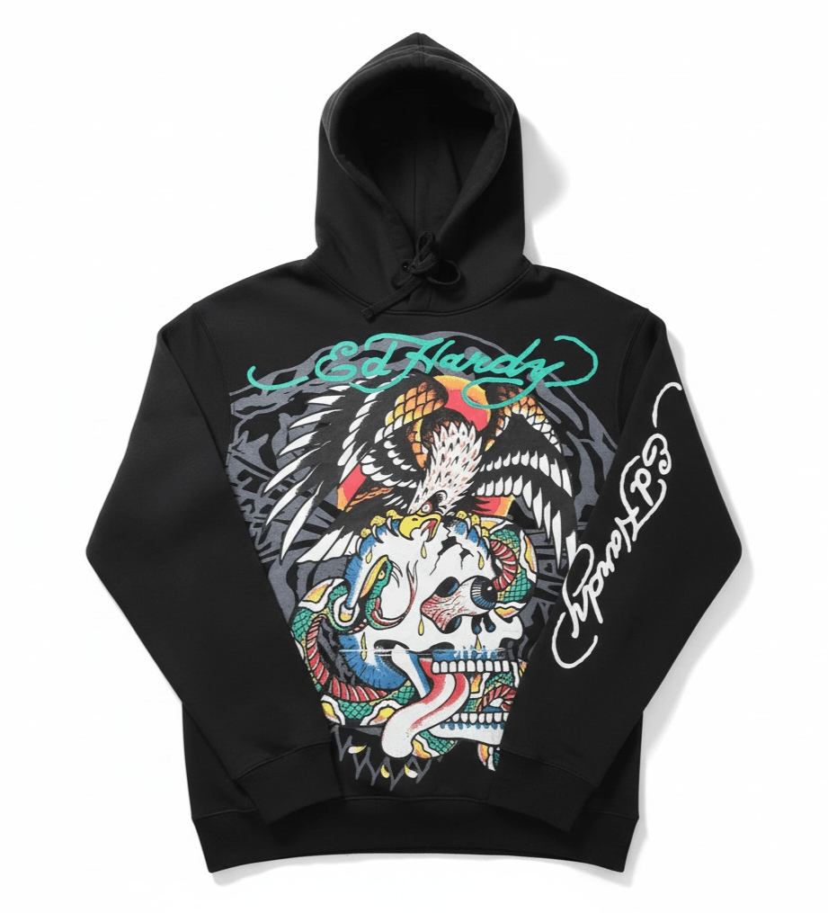 Ed Hardy NWT Ed Hardy Skull Script Eagle Pullover Hoodie Black Y2K MD Size US M / EU 48-50 / 2 - 1 Thumbnail