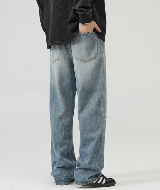 Japanese Brand × Vintage Men's straight wide-leg vintage washed ripped baggy jeans Size US 32 / EU 48 - 5 Thumbnail