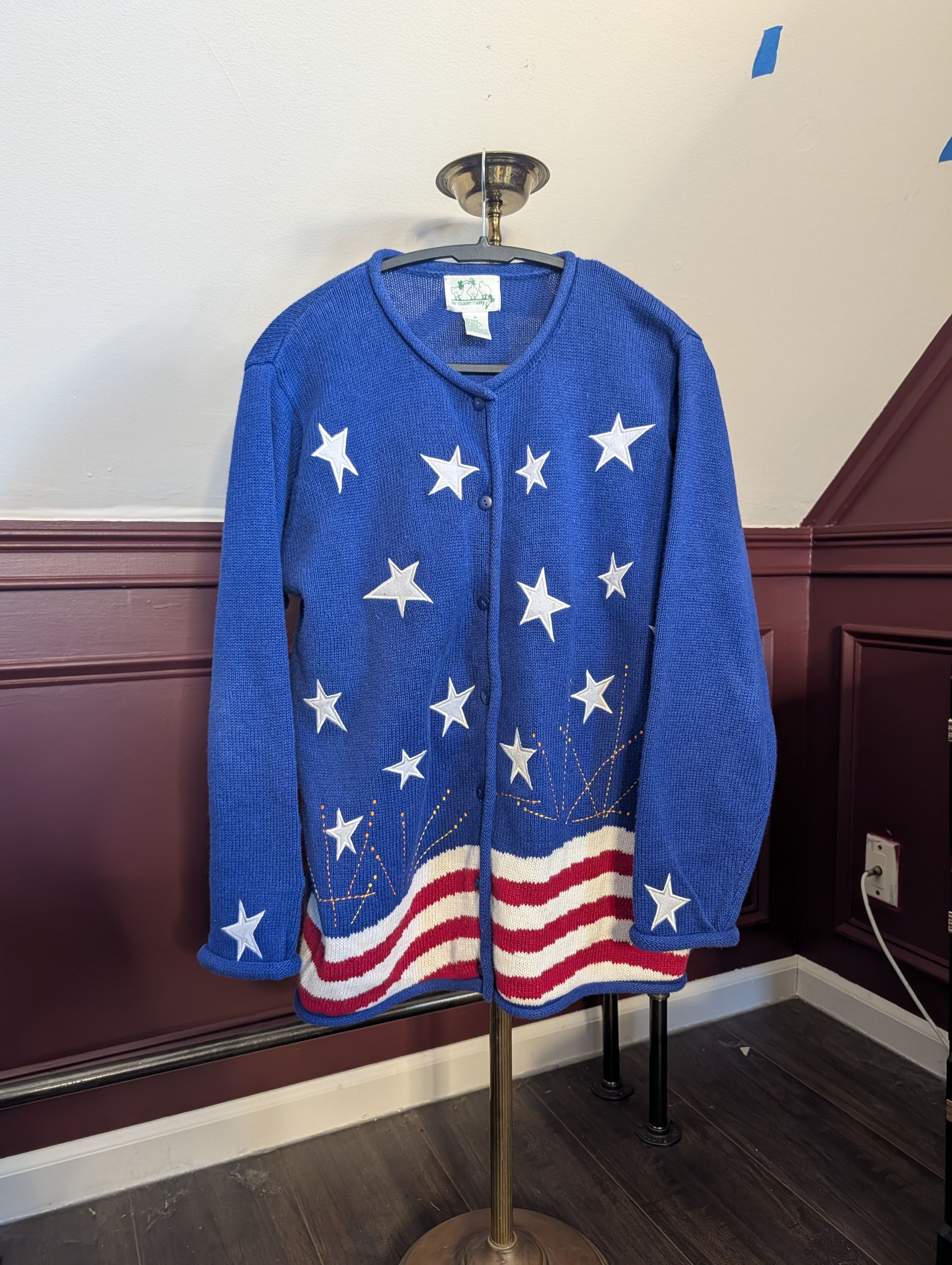 Quacker Factory Vintage RAMIE knit USA stars & stripes cardigan Med Size M / US 6-8 / IT 42-44 - 1 Thumbnail