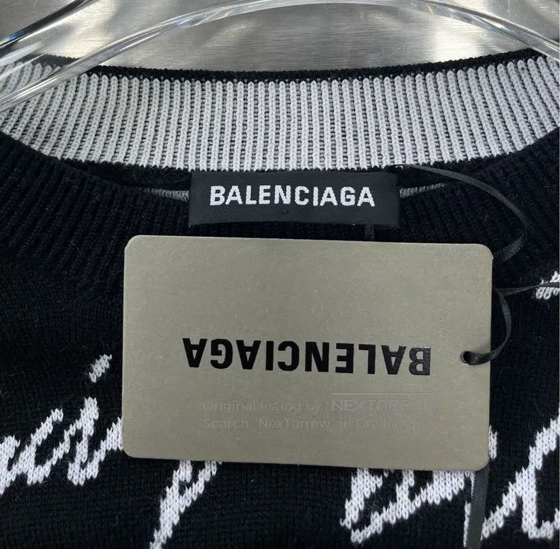 Balenciaga Balenciaga Black and white full logo jacquard sweater Size US S / EU 44-46 / 1 - 3 Thumbnail