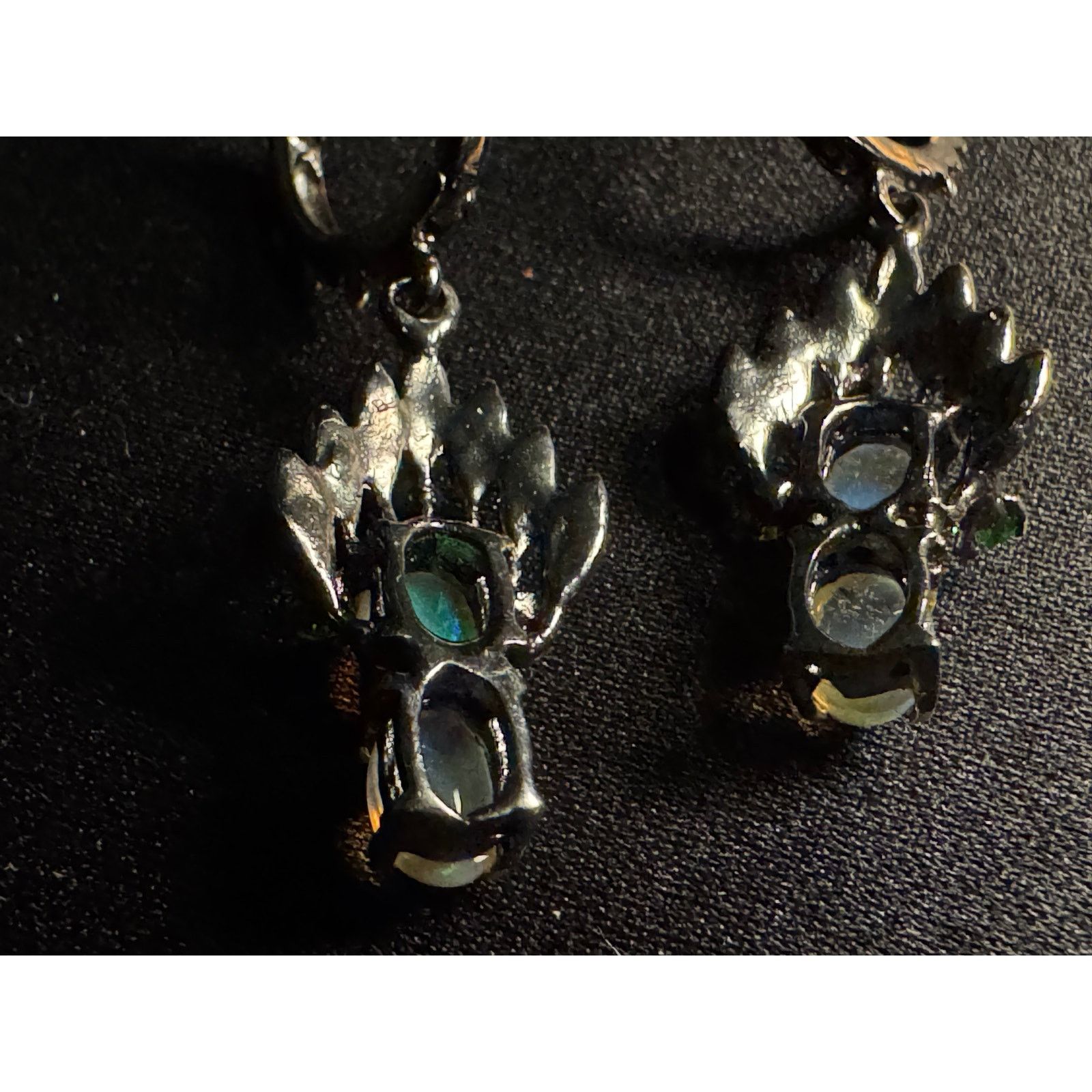 Other 925 Silver Rhodium Oxidized Ethiopian Opal Emerald Earrings Size ONE SIZE - 5 Thumbnail