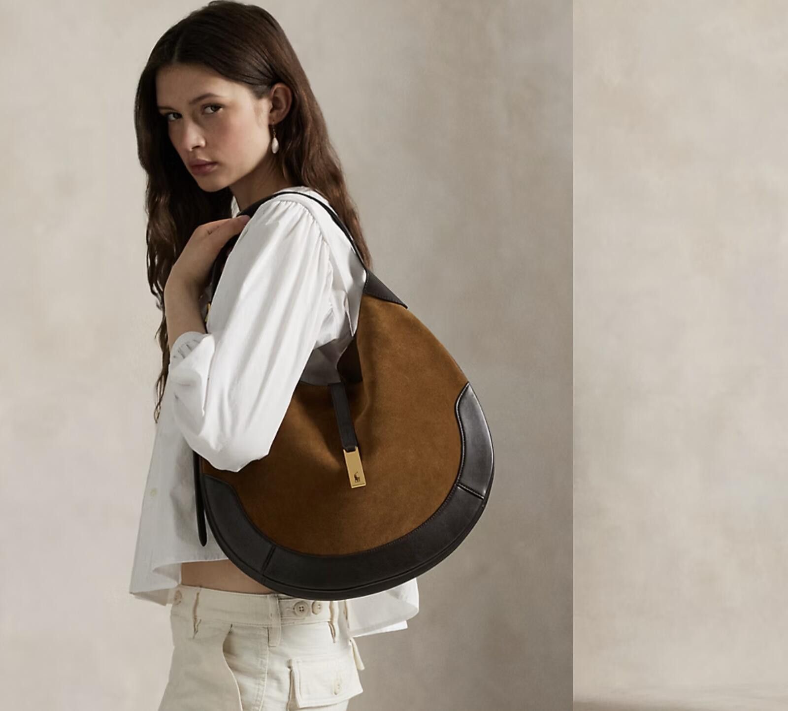 Polo Ralph Lauren Polo ID Ralph Lauren Women's Brown Suede Large Shoulder Bag Size ONE SIZE - 5 Thumbnail