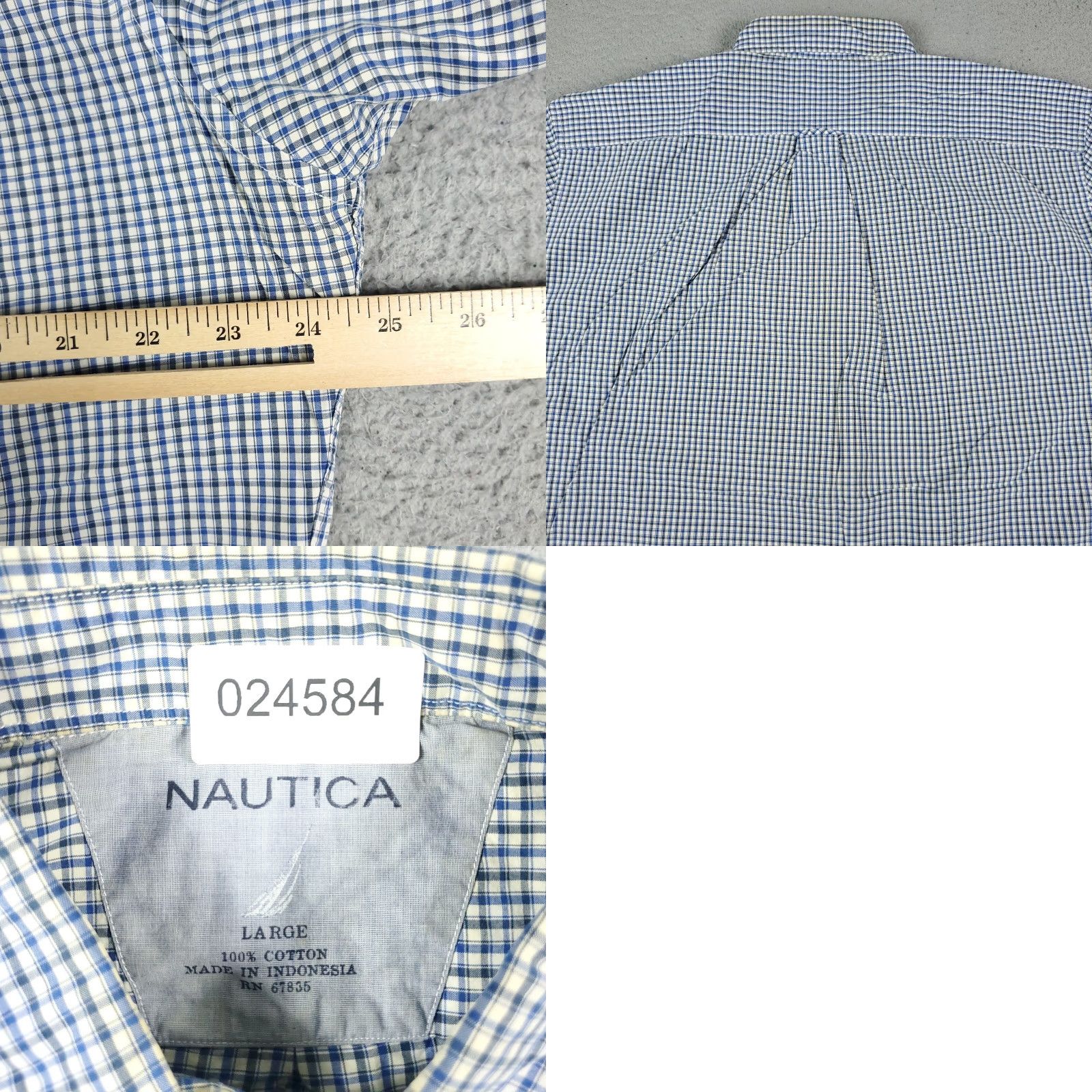 Nautica Nautica Mens Large Blue Plaid Button-Up Short Sleeve Shirt Casual Stained Size US L / EU 52-54 / 3 - 8 Thumbnail