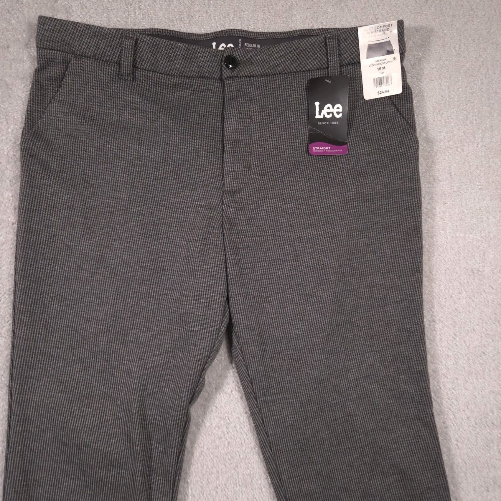 Lee Lee Pants Womens 18 Gray Houndstooth Twill Straight Leg Mid Rise Stretch Work Pants Size 40" / US 18 - 3 Thumbnail