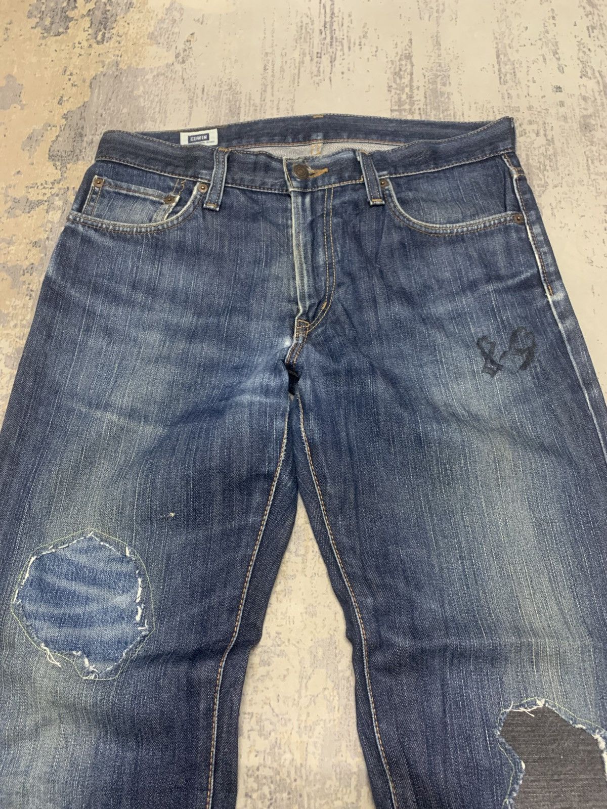 Japanese Brand Edwin Made In Japan Patchwork Jeans Size US 34 / EU 50 - 2 Thumbnail
