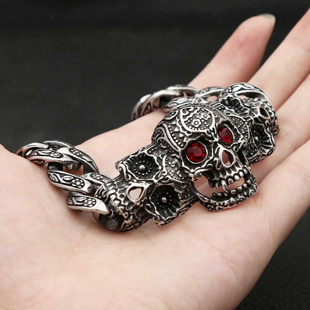 Japanese Brand Skull Punk with Red Stone Eye Bracelet Size ONE SIZE - 4 Thumbnail