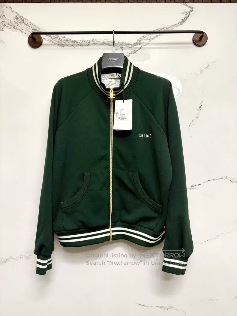 Celine CELINE Olive green embroidered logo stand collar jacket Size US L / EU 52-54 / 3 - 1 Thumbnail