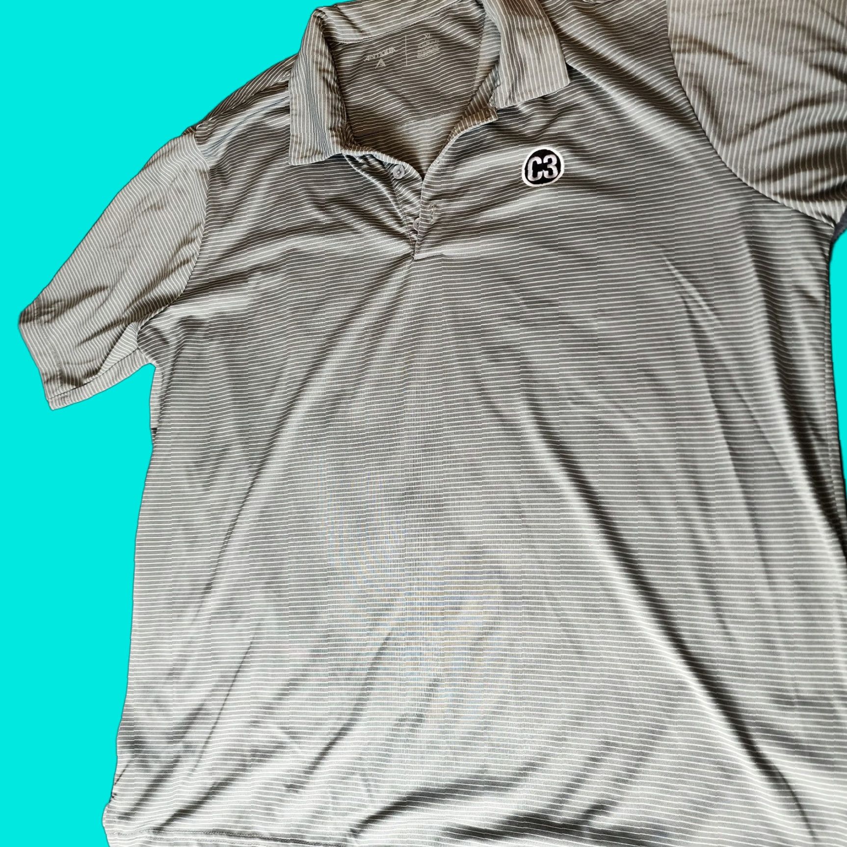 Vintage Antigua Polo Shirt Mens XL Gray Stripe C3 Logo Golf Lightweight Stretch Size US XL / EU 56 / 4 - 1 Thumbnail